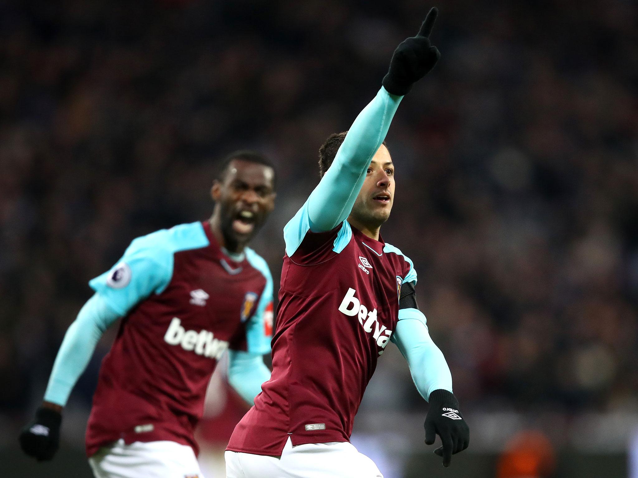 Javier Hernandez celebrates his immediate equaliser for the hosts