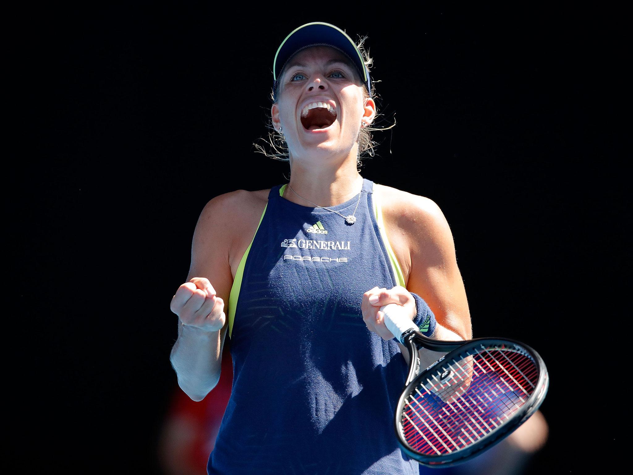 Kerber celebrates after securing victory against her Taiwan opponent