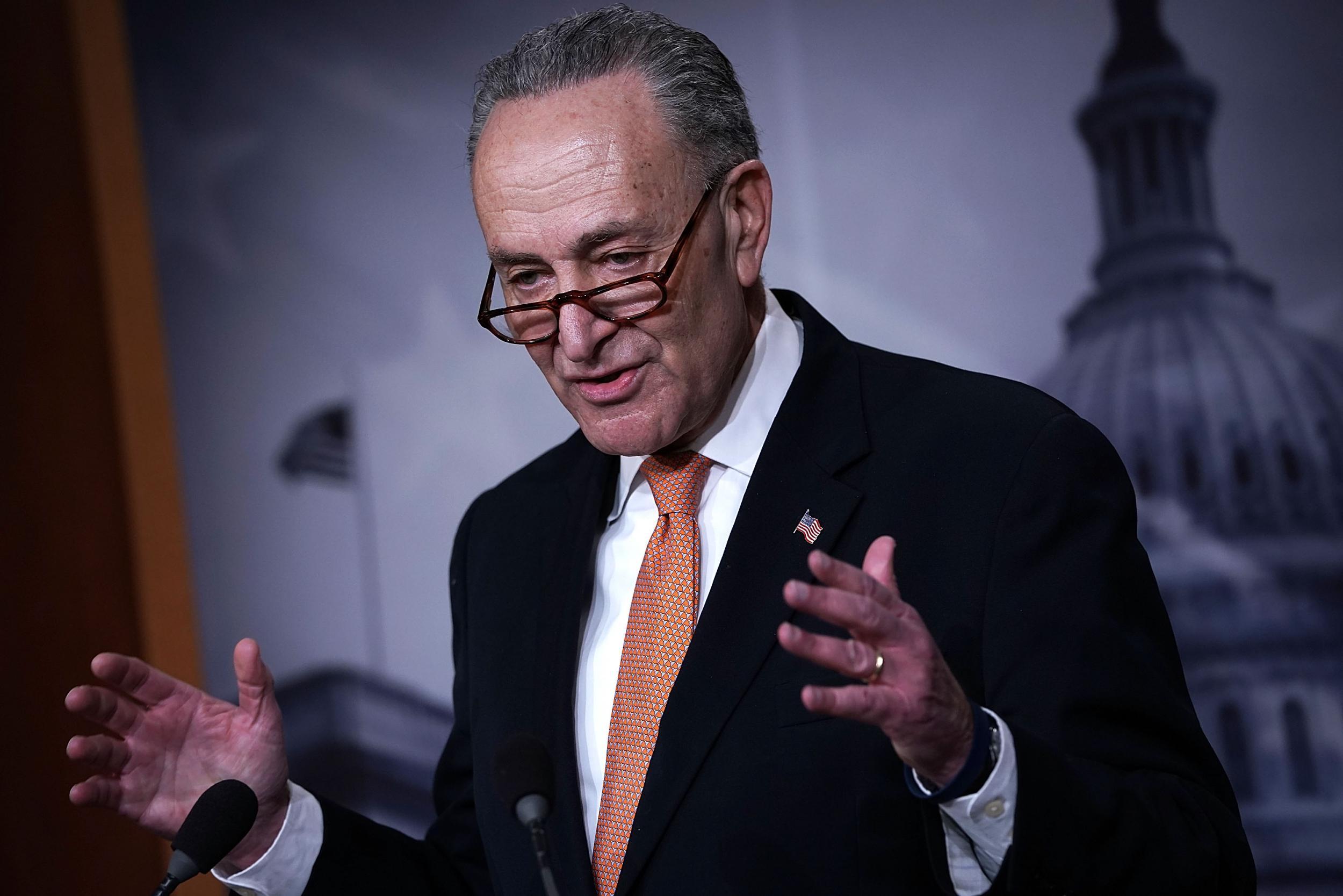 Senate Minority Leader Senator Chuck Schumer speaks during a news conference