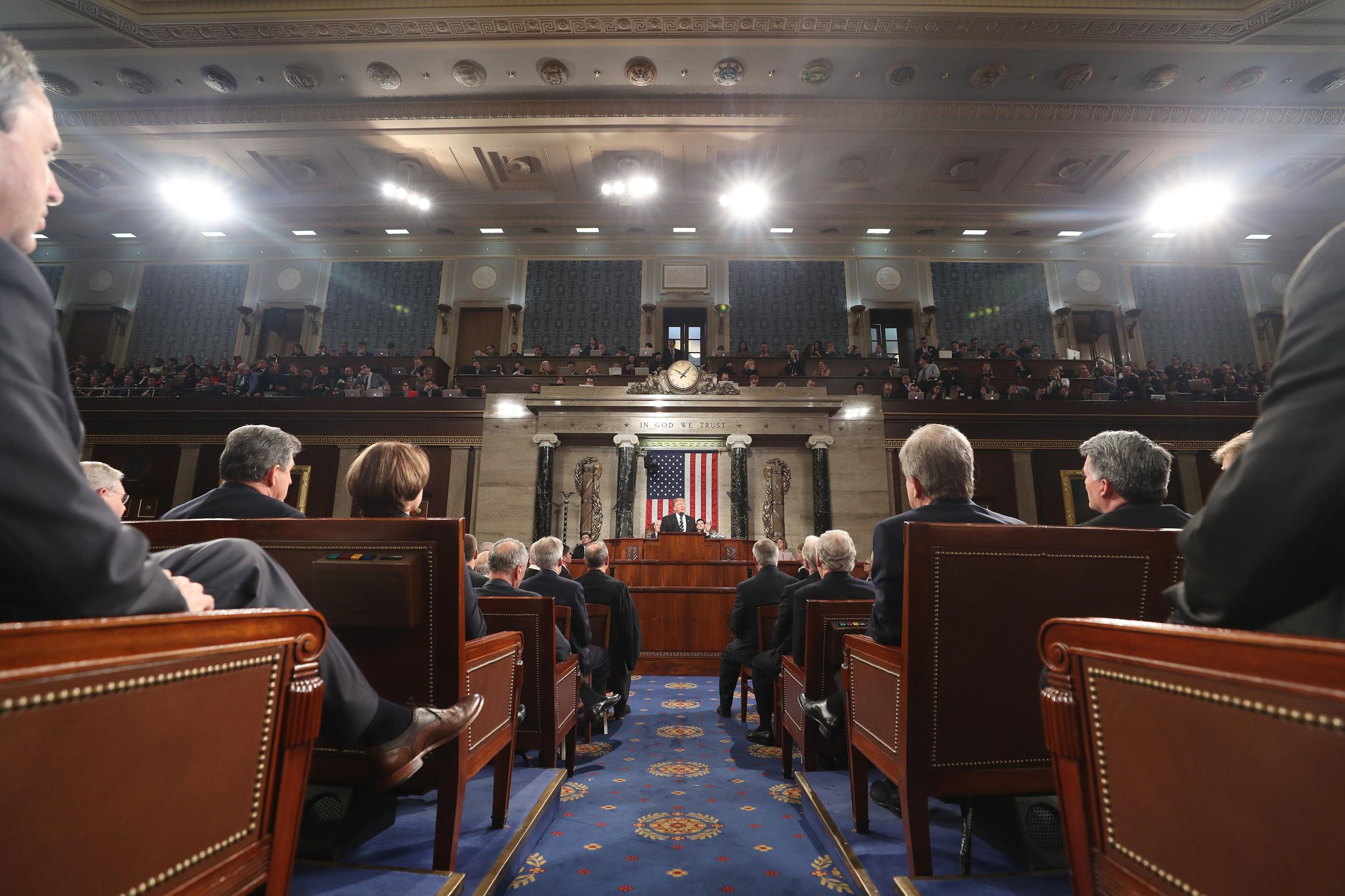 Mr Trump is pictured here addressing Congress last year