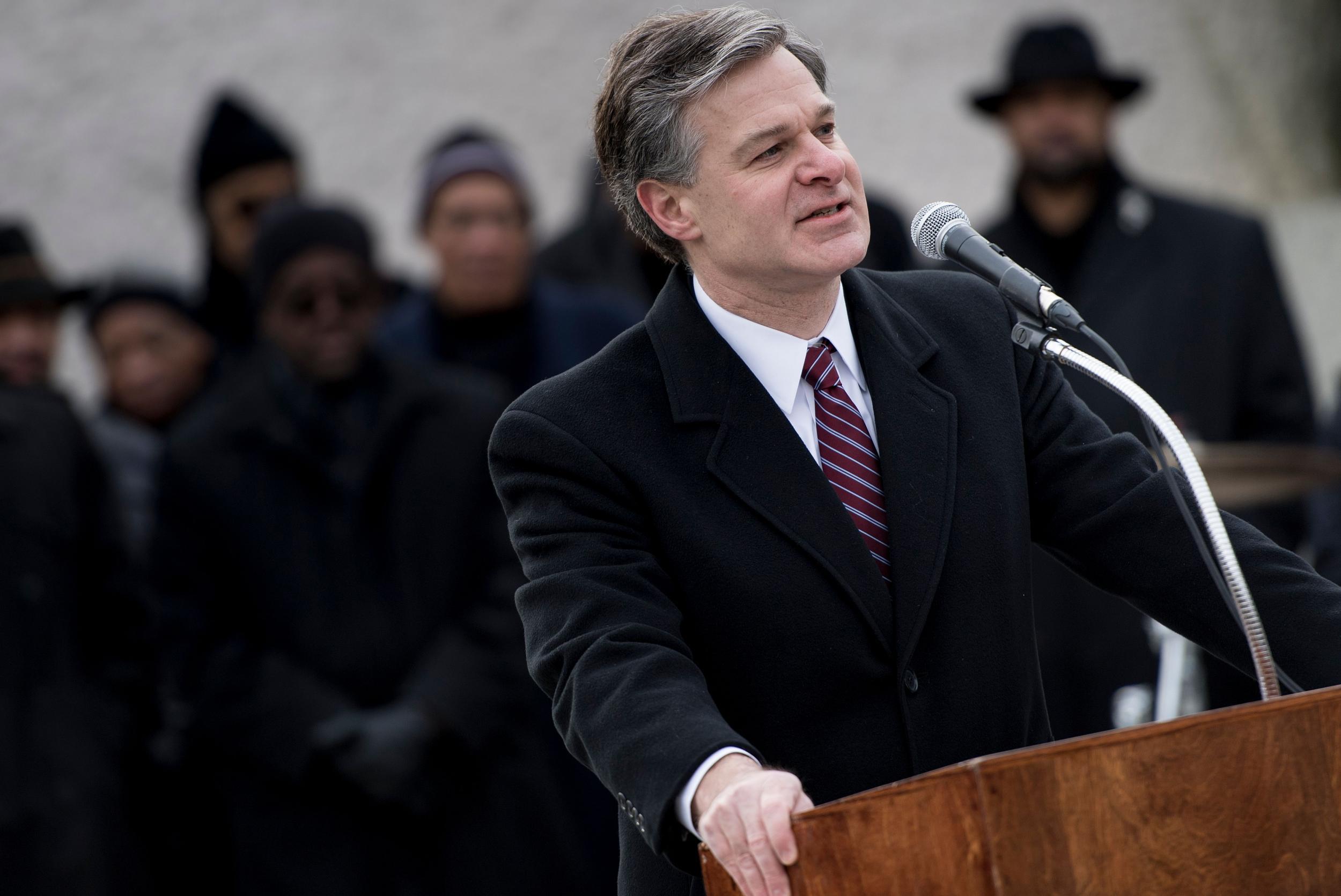 Director of the Federal Bureau of Investigation Christopher Wray speaks during an event at the Martin Luther King Memorial