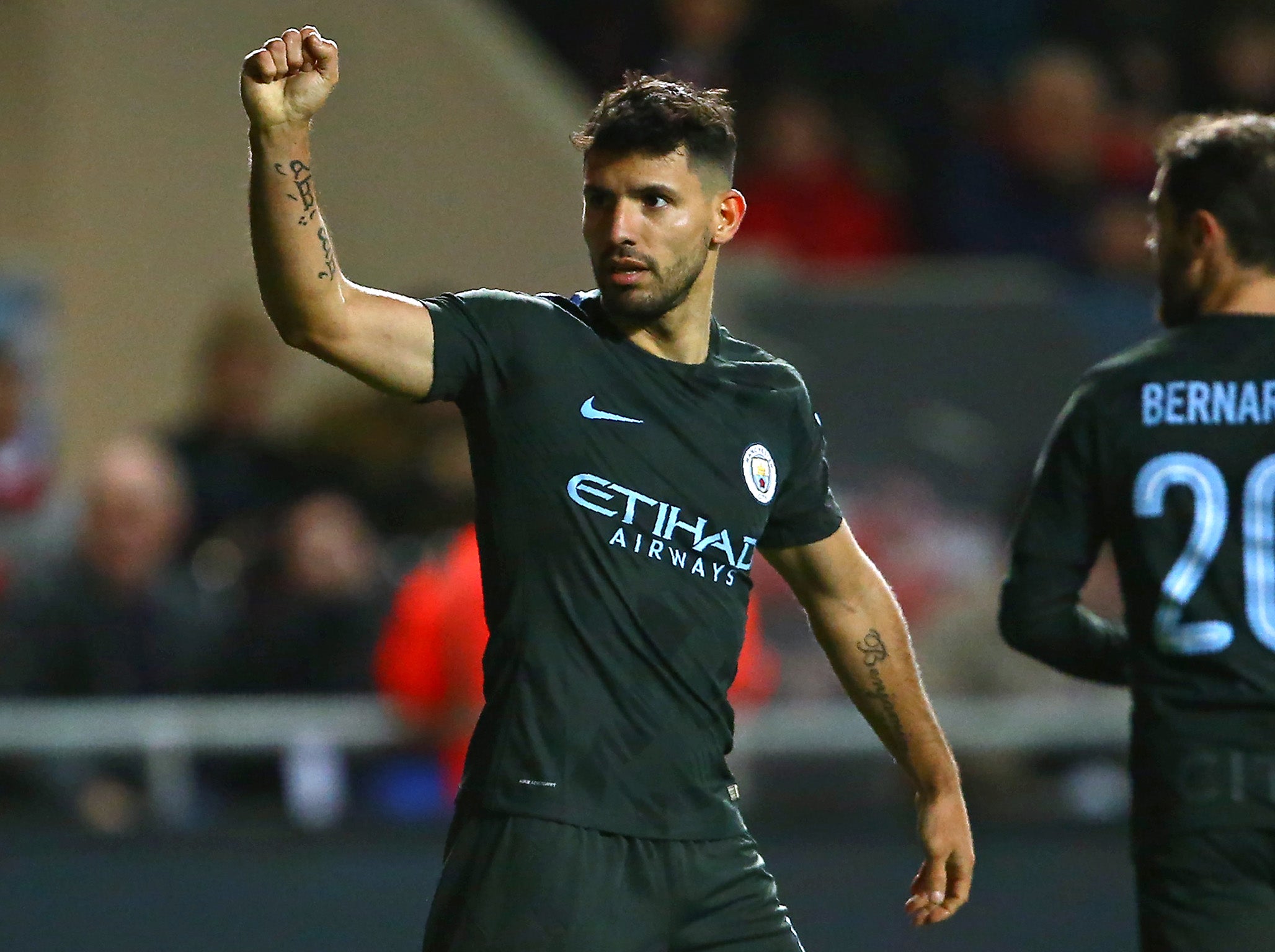 Sergio Aguero celebrates firing home City's second goal
