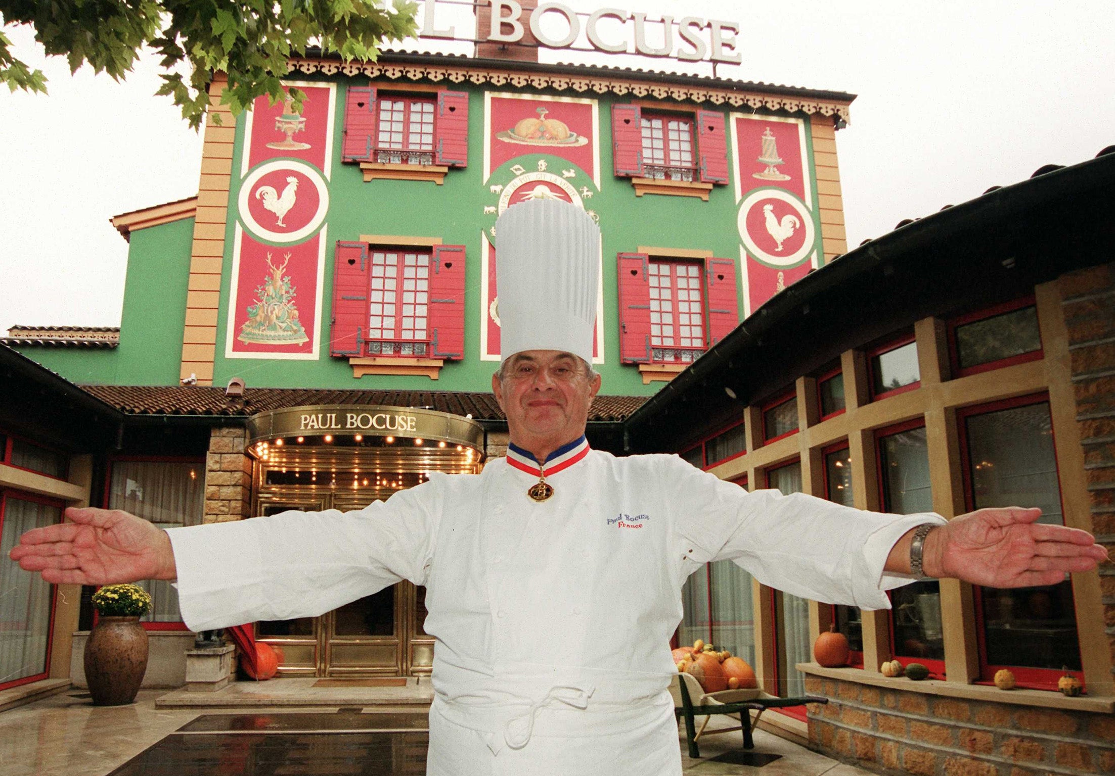 Bocuse outside his restaurant, L’Auberge du Pont de Collonges, in Lyon