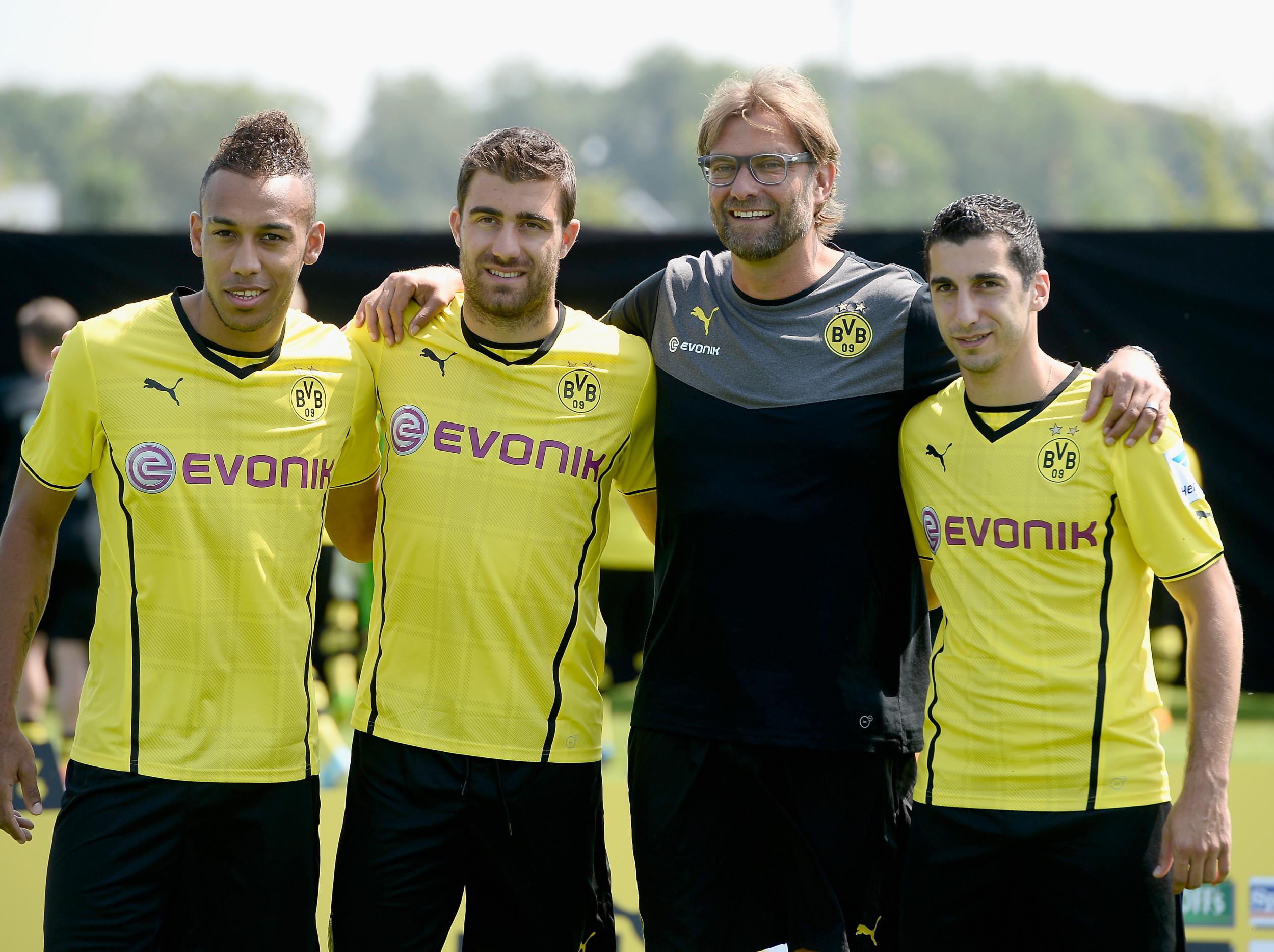 Aubameyang was unveiled alongside Sokratis and Henrikh Mkhitaryan