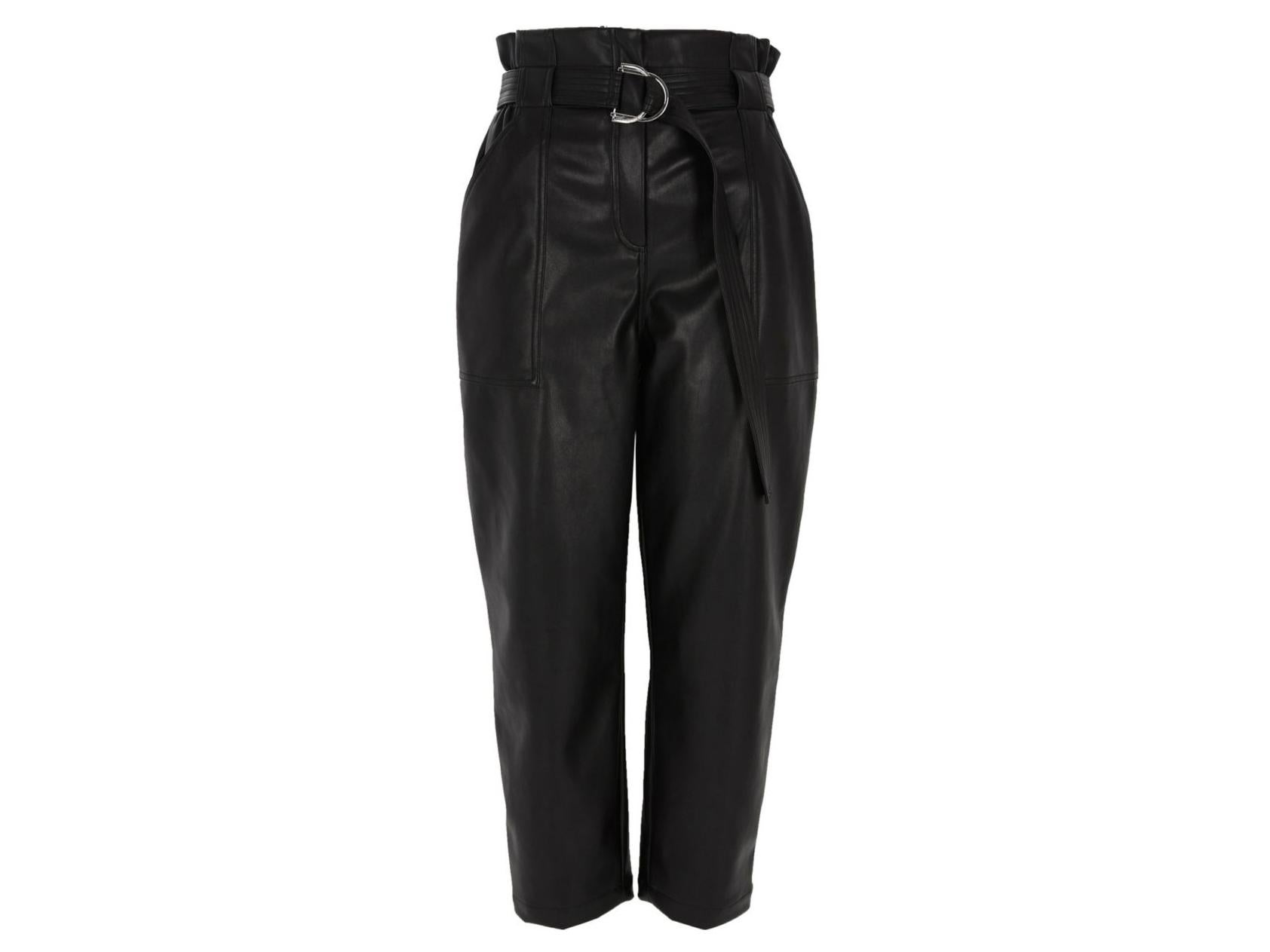 Black Faux Leather Paper Bag Waist Trousers, £45, River Island