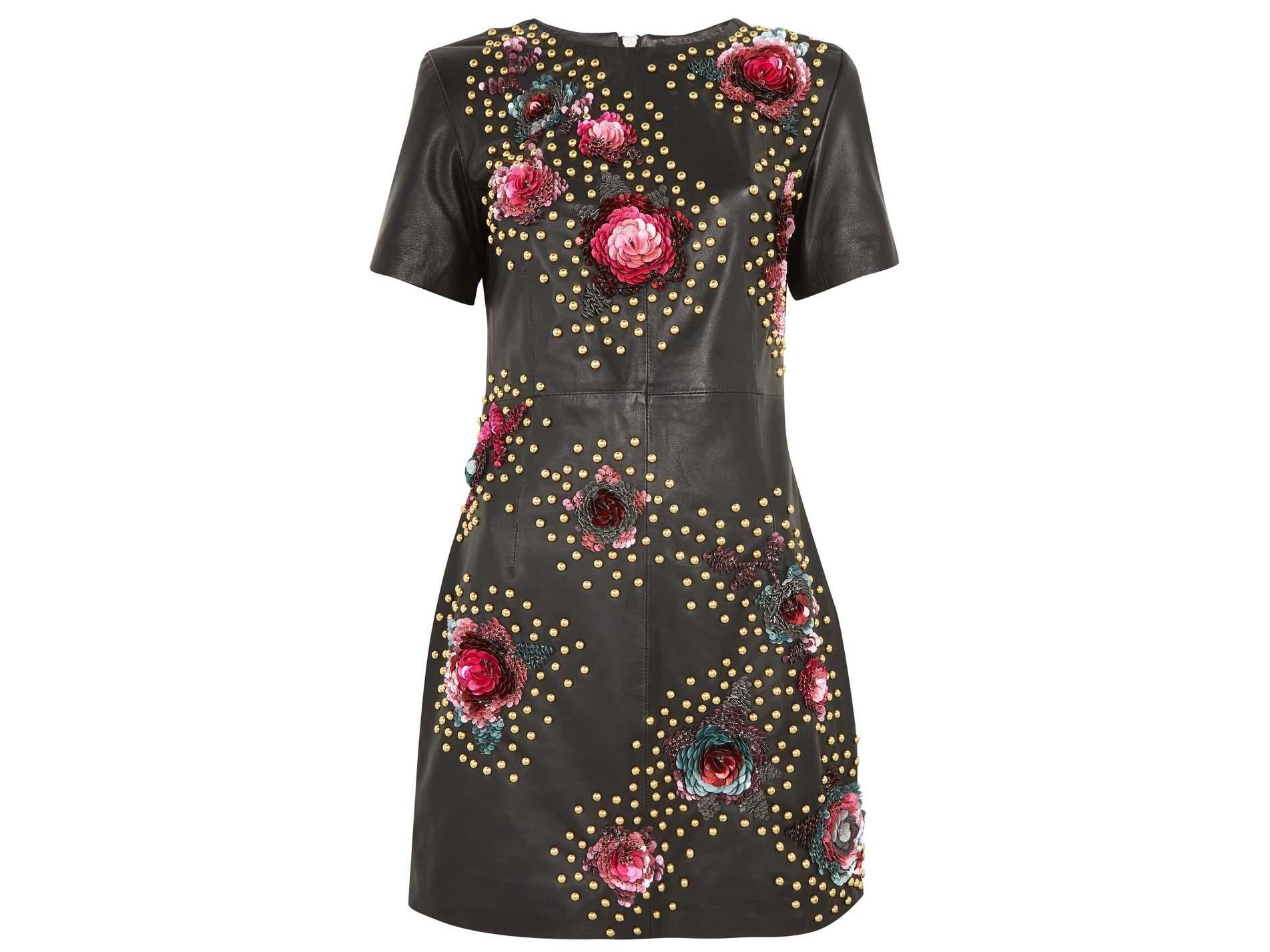 Studded Leather Floral Dress, £250, Topshop