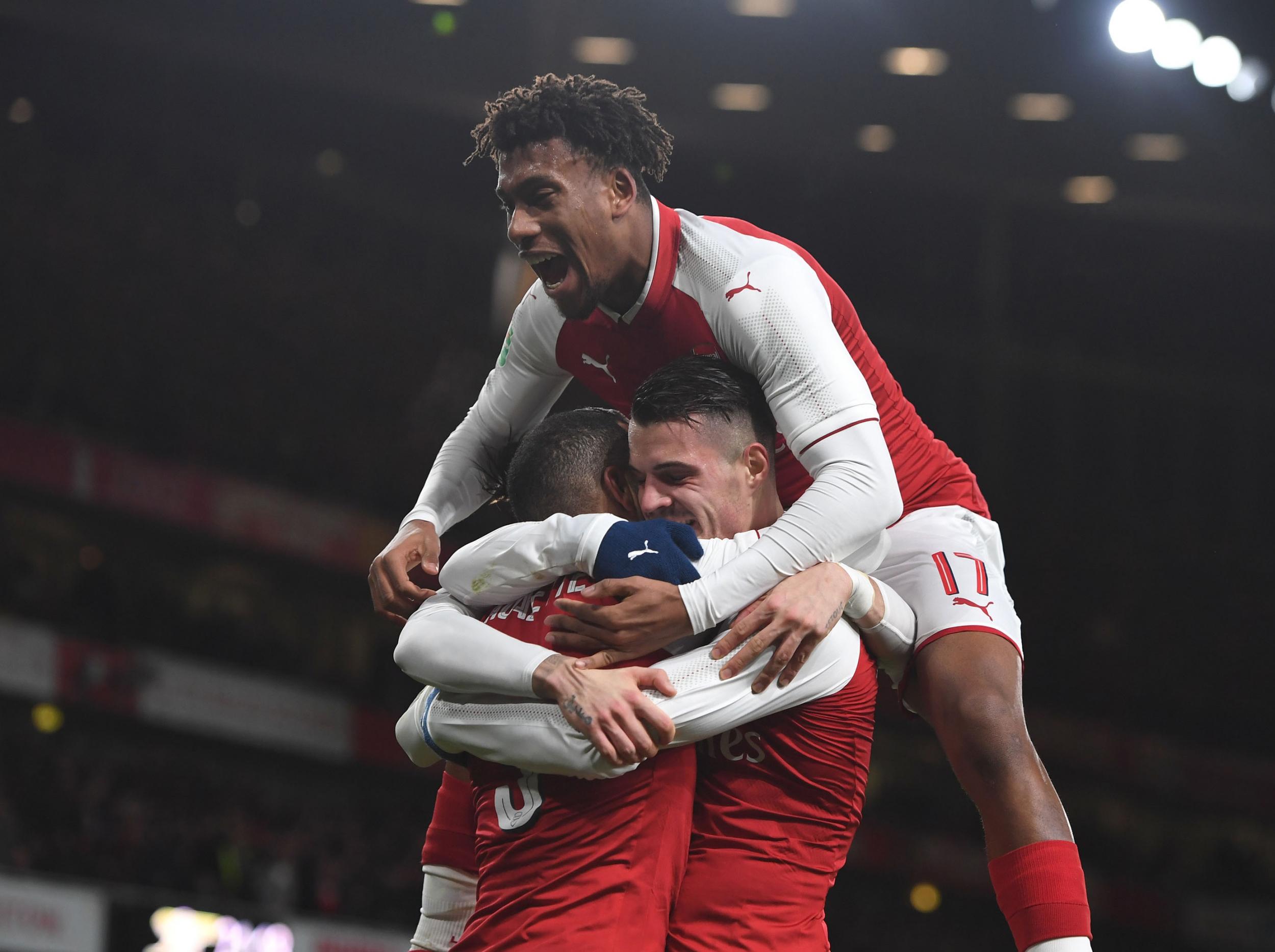 Arsenal celebrate their second-half winner