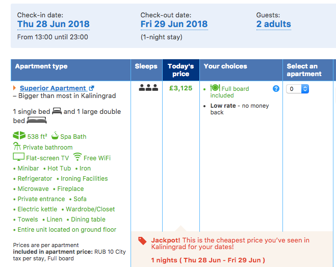 Rouble ahead: £3,125 for a room sleeping three on the night of England's World Cup match against Belgium in Kaliningrad