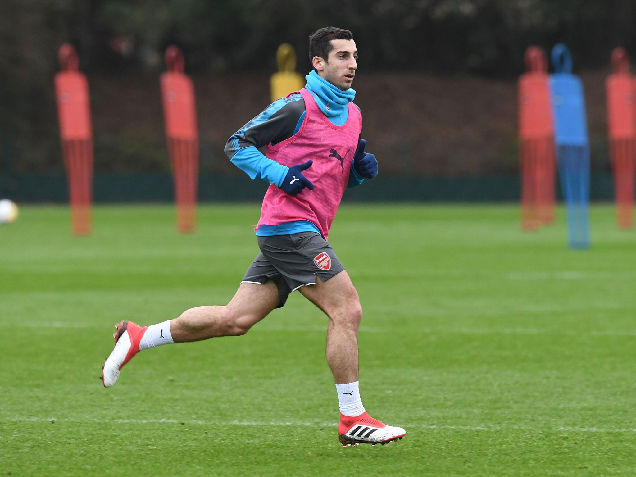 Henrikh Mkhitaryan during his first Arsenal training session