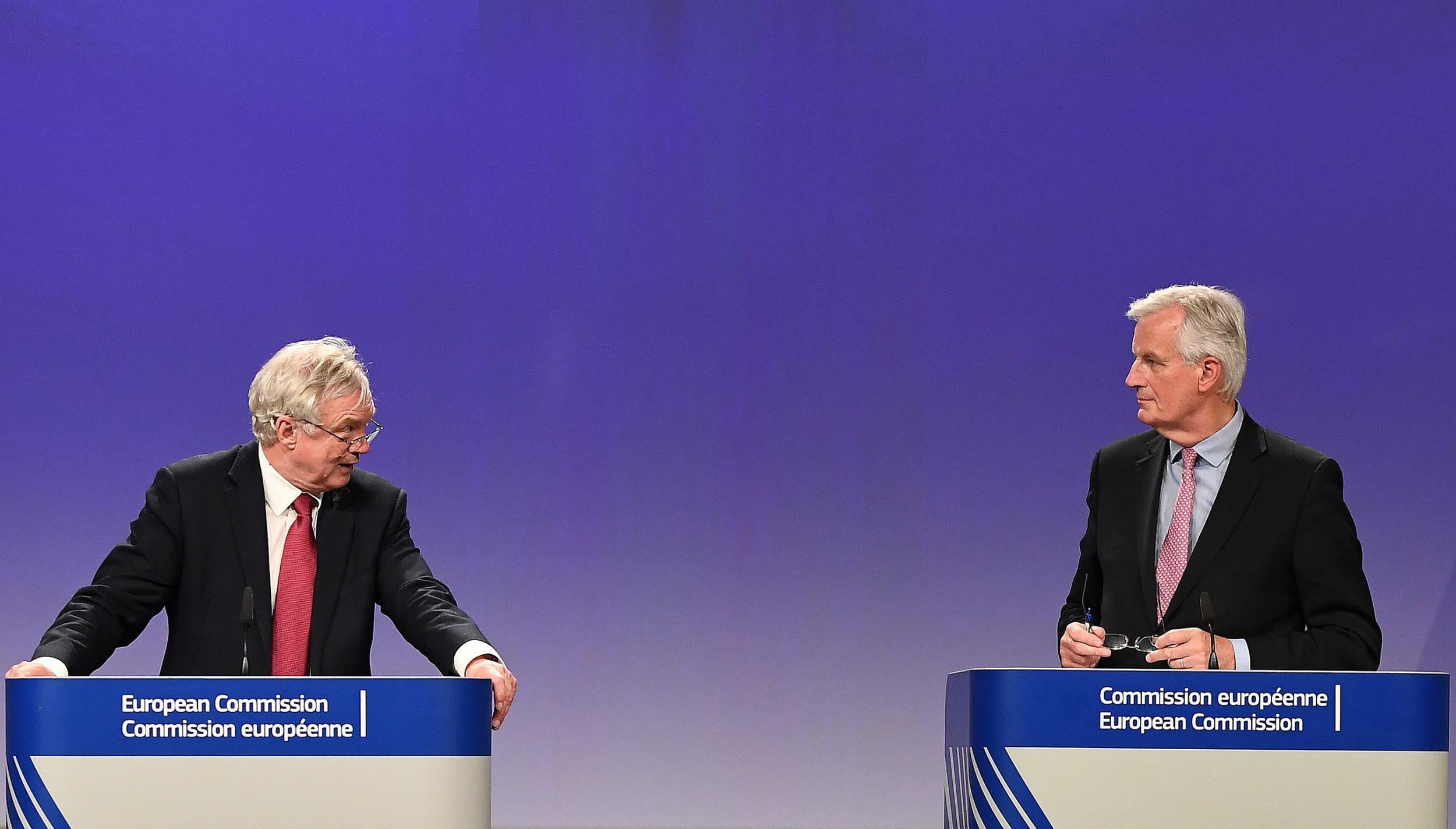 Brexit Minister David Davis and European negotiator Michel Barnier at a press conference last year