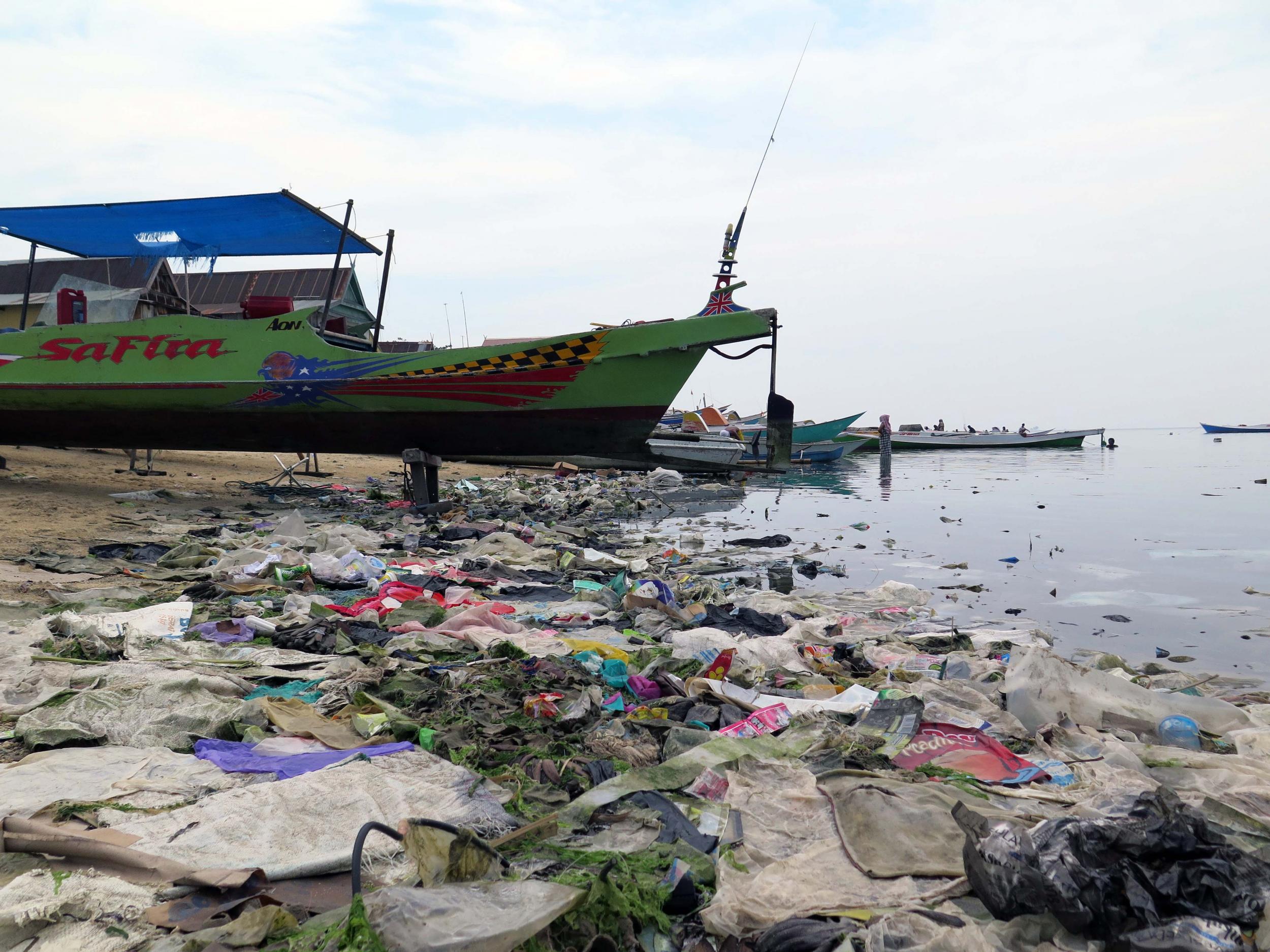 Debris lining the beach in Sulawesi, Indonesia, one of the regions the researchers surveyed