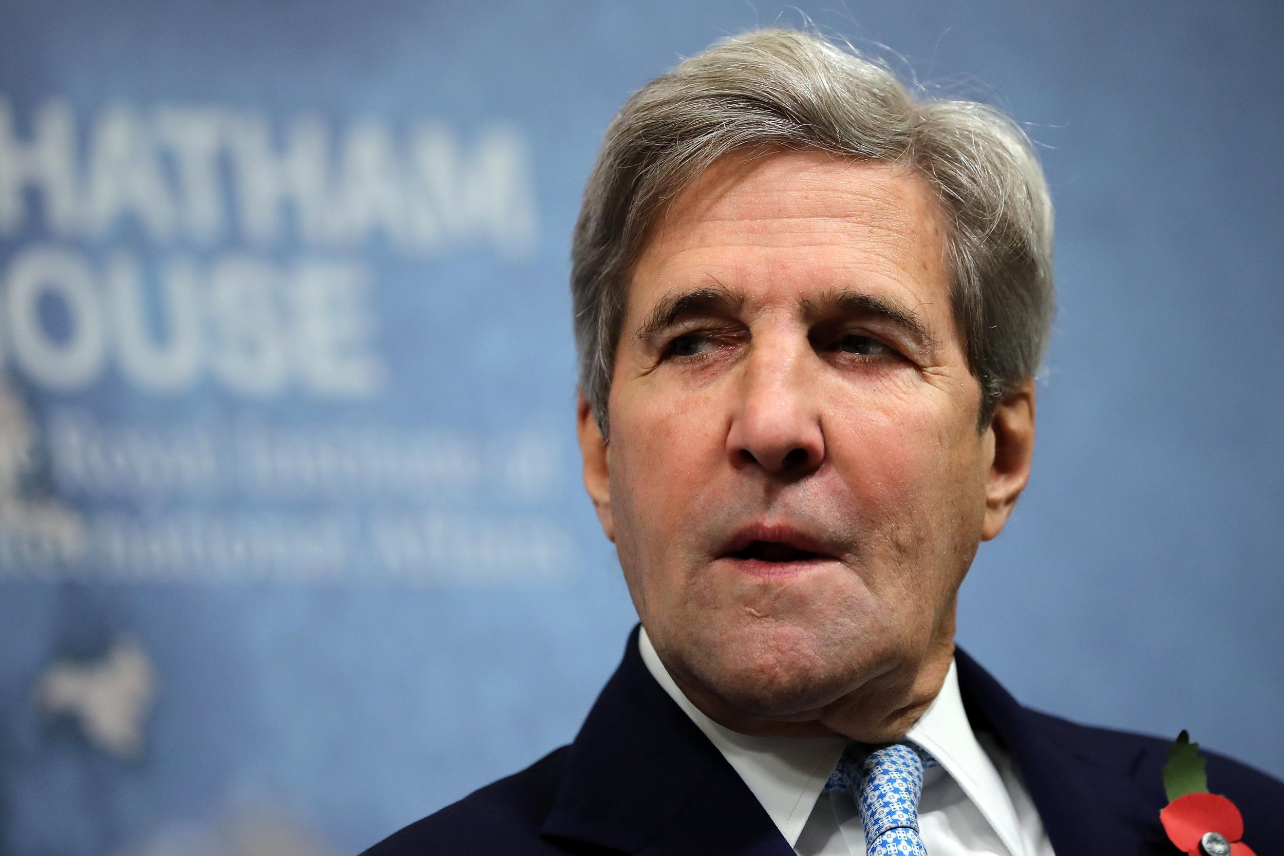 Former U.S. Secretary of State John Kerry speaks at Chatham House