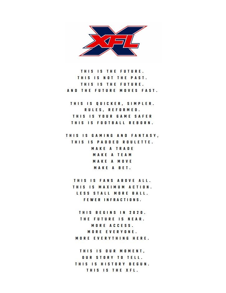 The XFL's rhyming manifesto is quite something