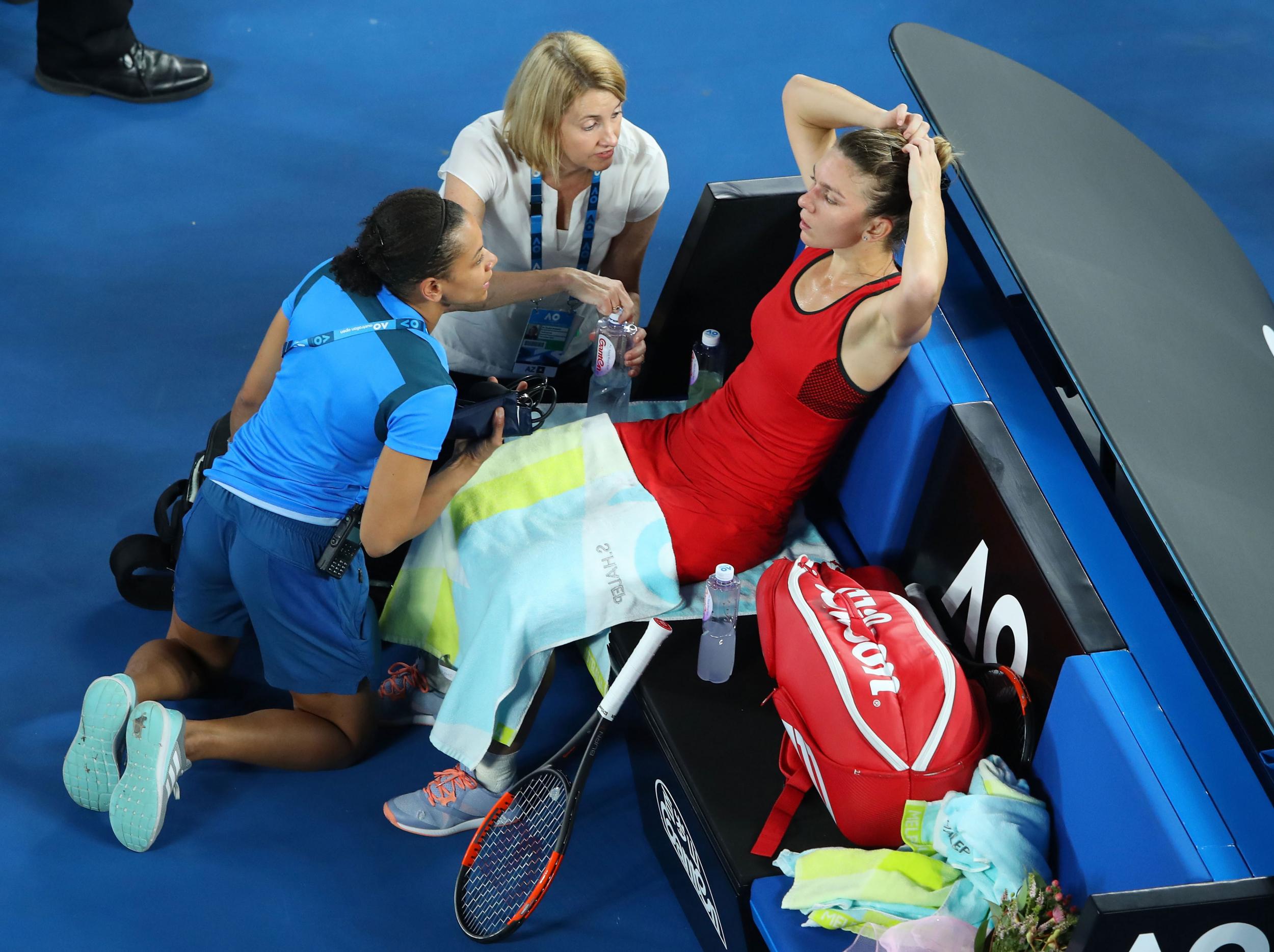 Halep needed the help of the trainer in the second set