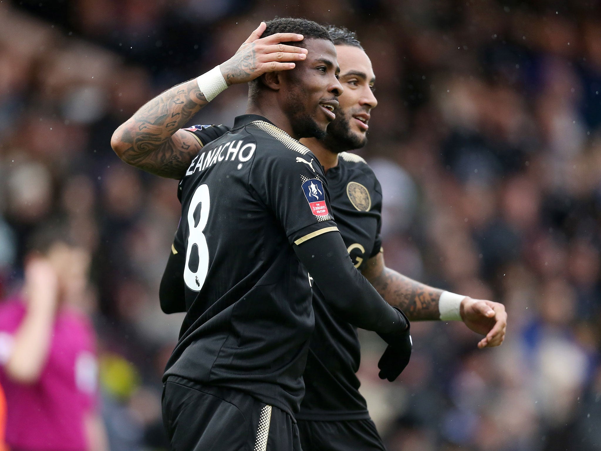 Kelechi Iheanacho celebrates his second goal for Leicester