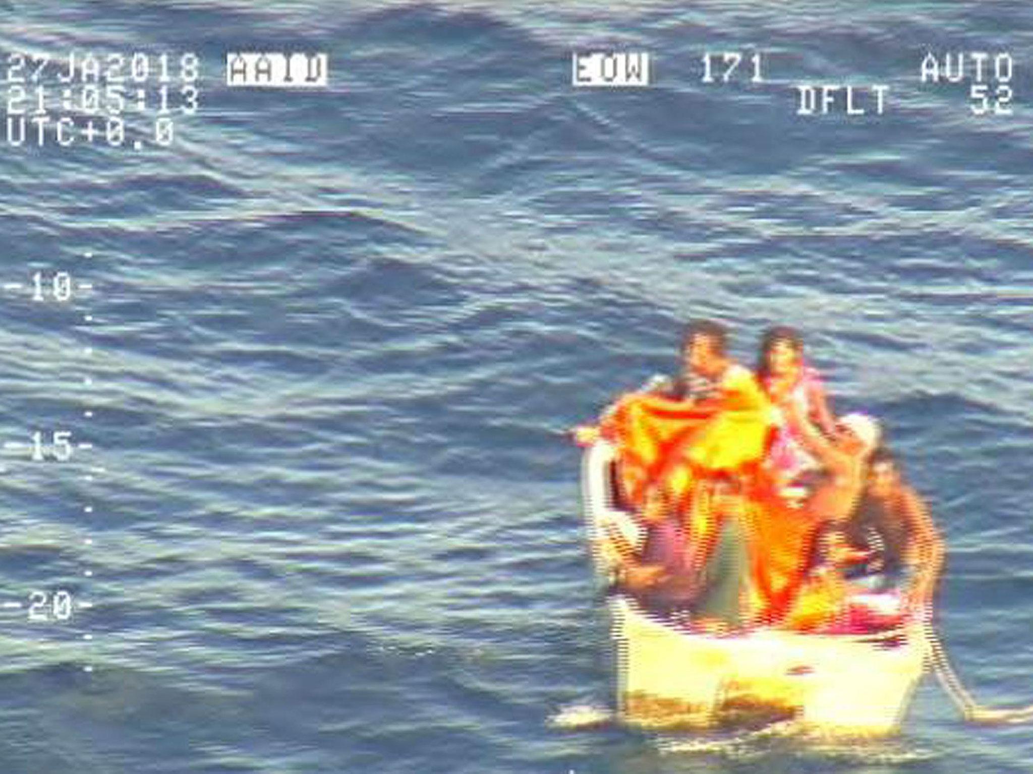 The Orion plane dropped urgent supplies to the seven and a nearby fishing vessel was diverted to rescue them