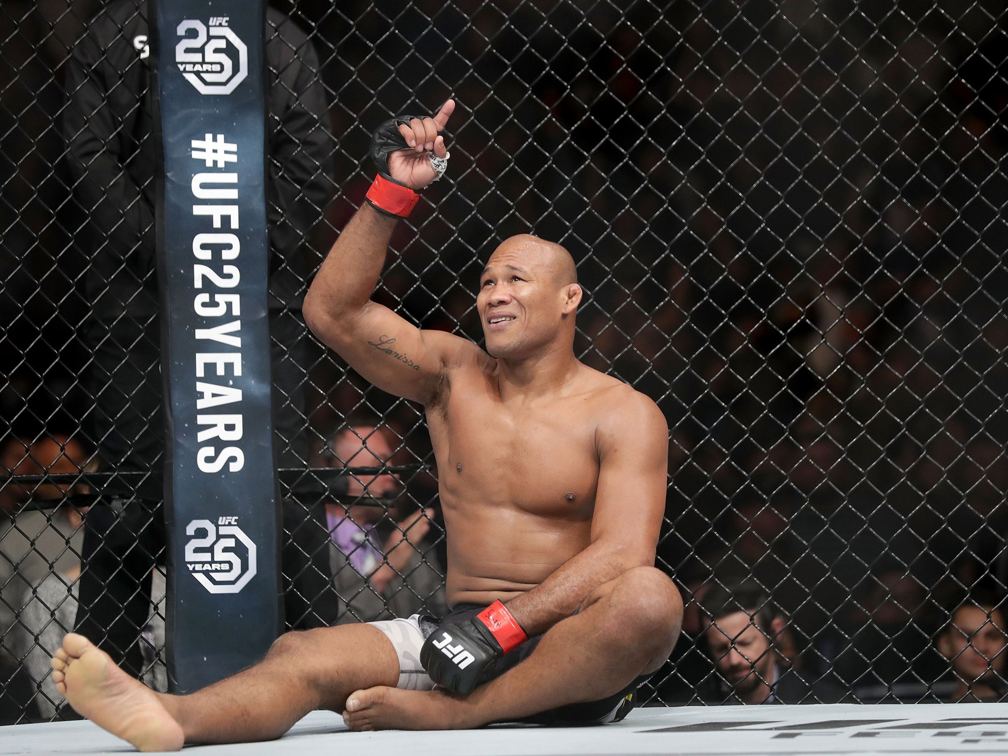 Jacare Souza celebrates his victory over Derek Brunson at UFC Charlotte