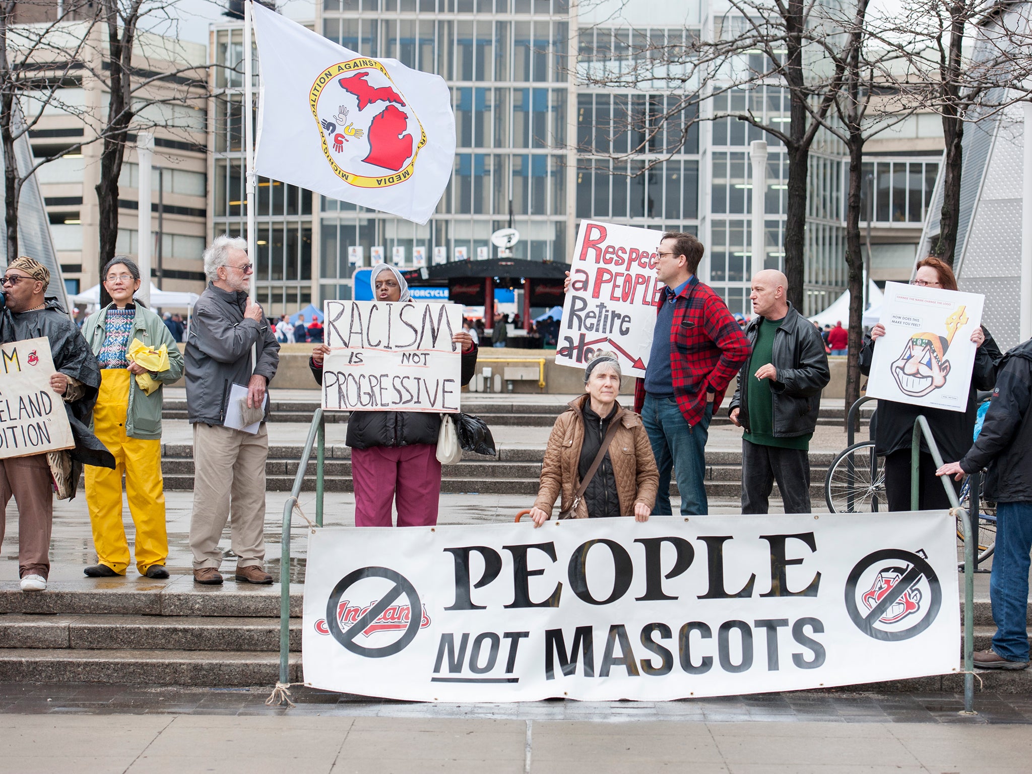 Native Americans regularly protest against the use of the logo and the Indians' name