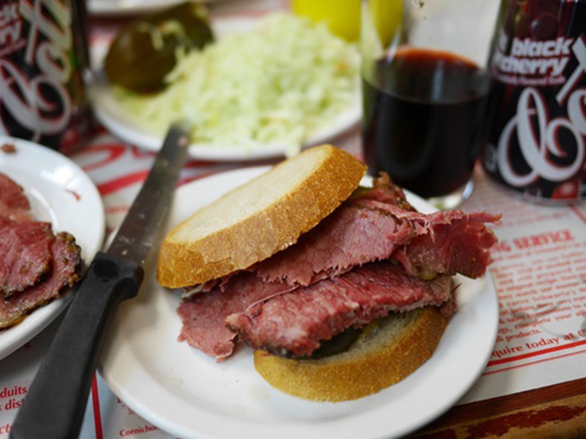 Top of the charts is Schwartz’s Deli's smoked meat sandwich, made with slow-cooked brisket