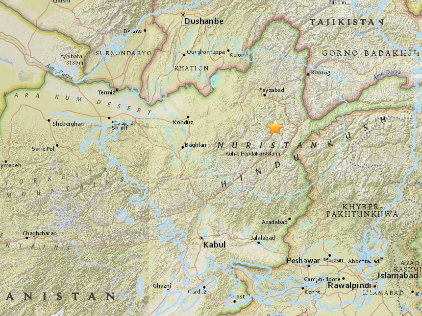 The earthquake's epicentre near Jarm