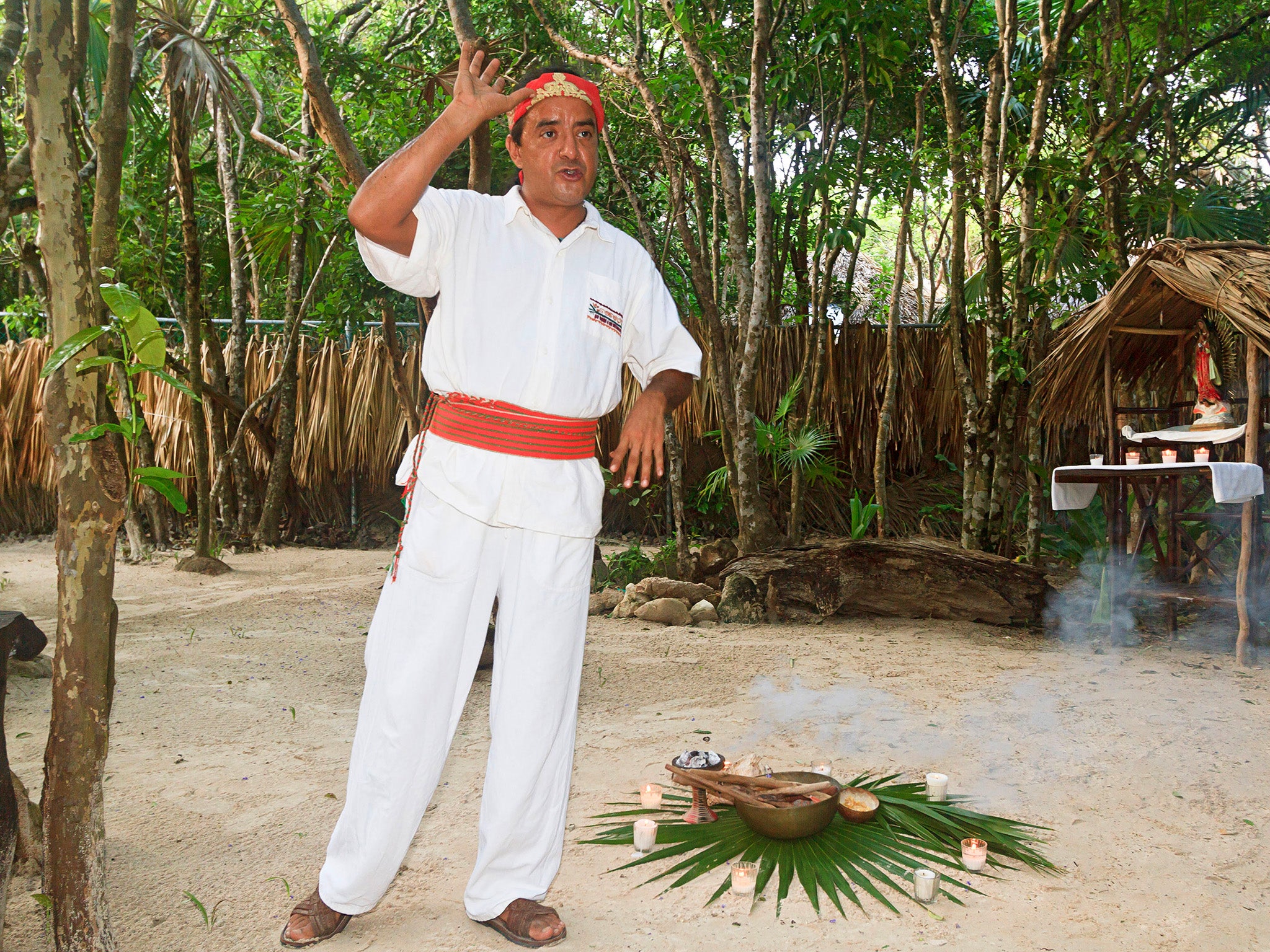 &#13;
Mayan shaman greets visitors with copal smoke &#13;