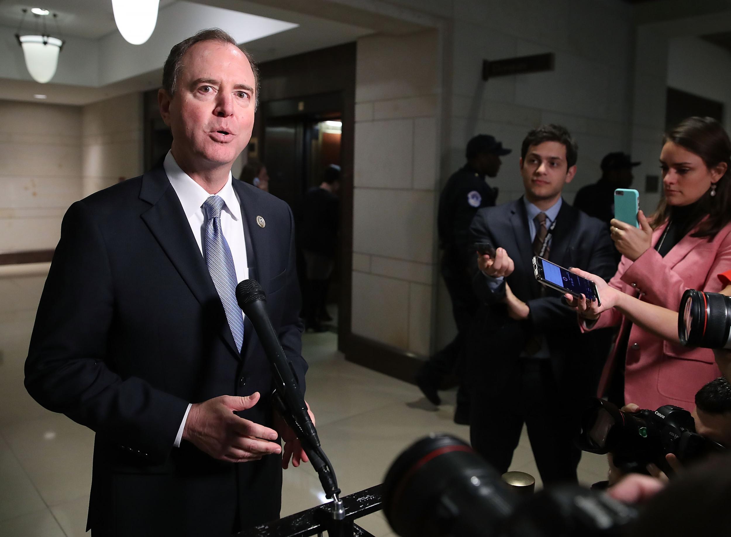 House Intelligence Committee ranking member Adam Schiff speaks to the press