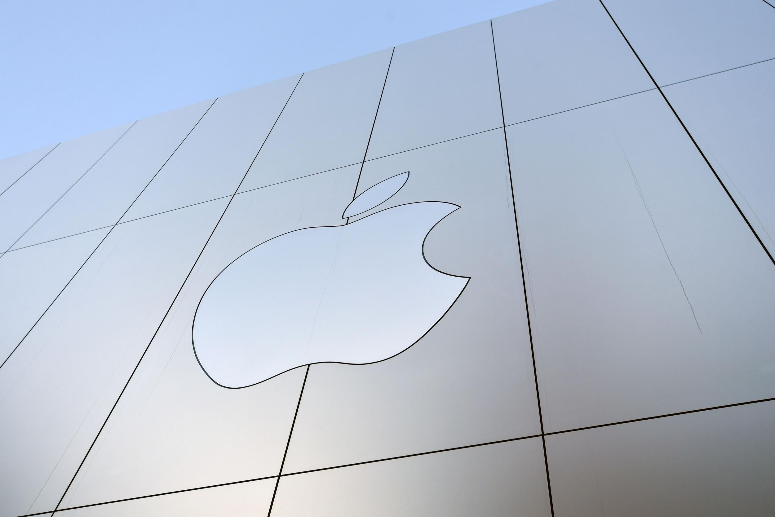 An Apple logo on a company store in San Francisco, California