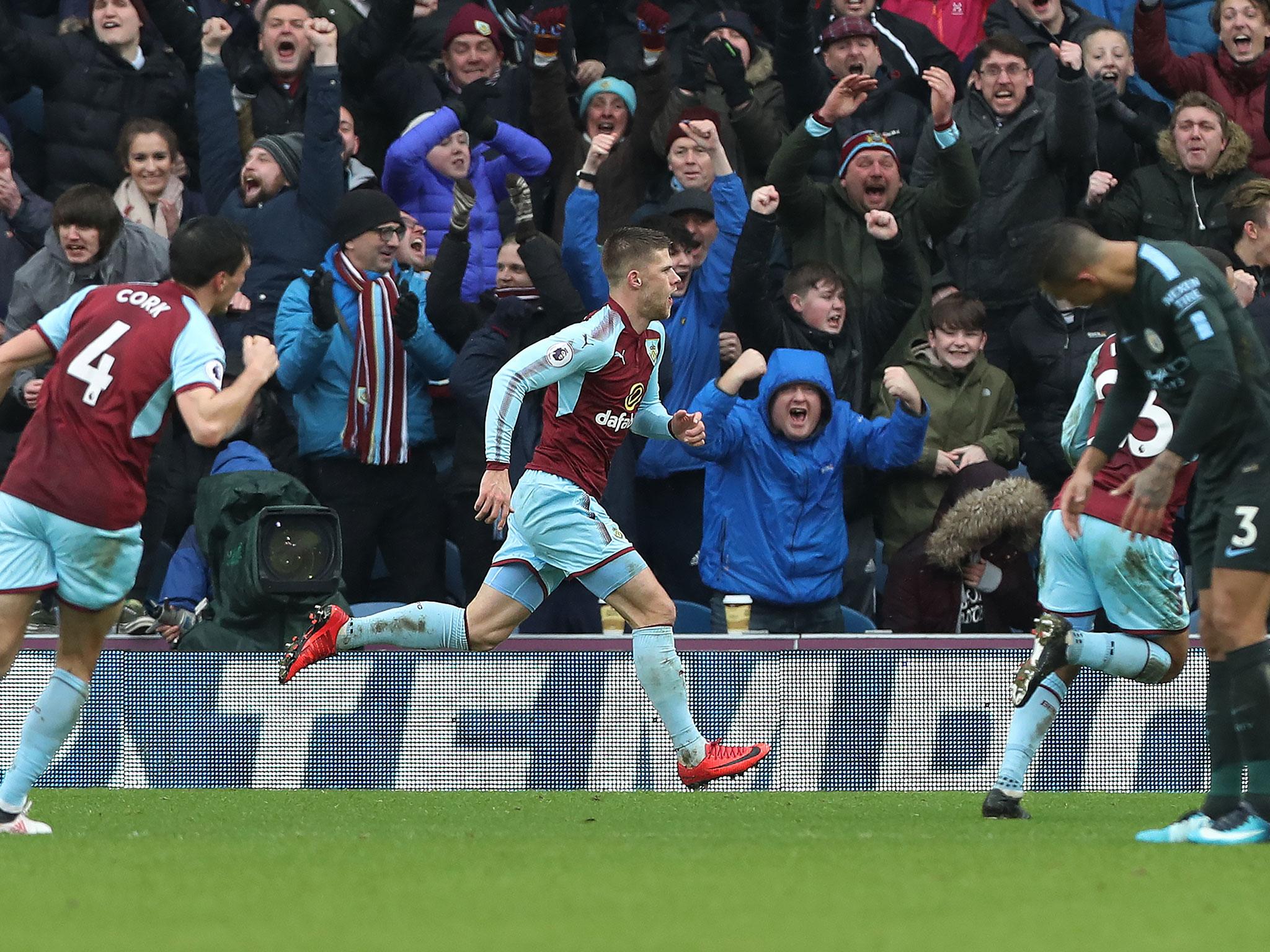 Johann Berg Gudmundsson celebrates his equaliser for Burnley
