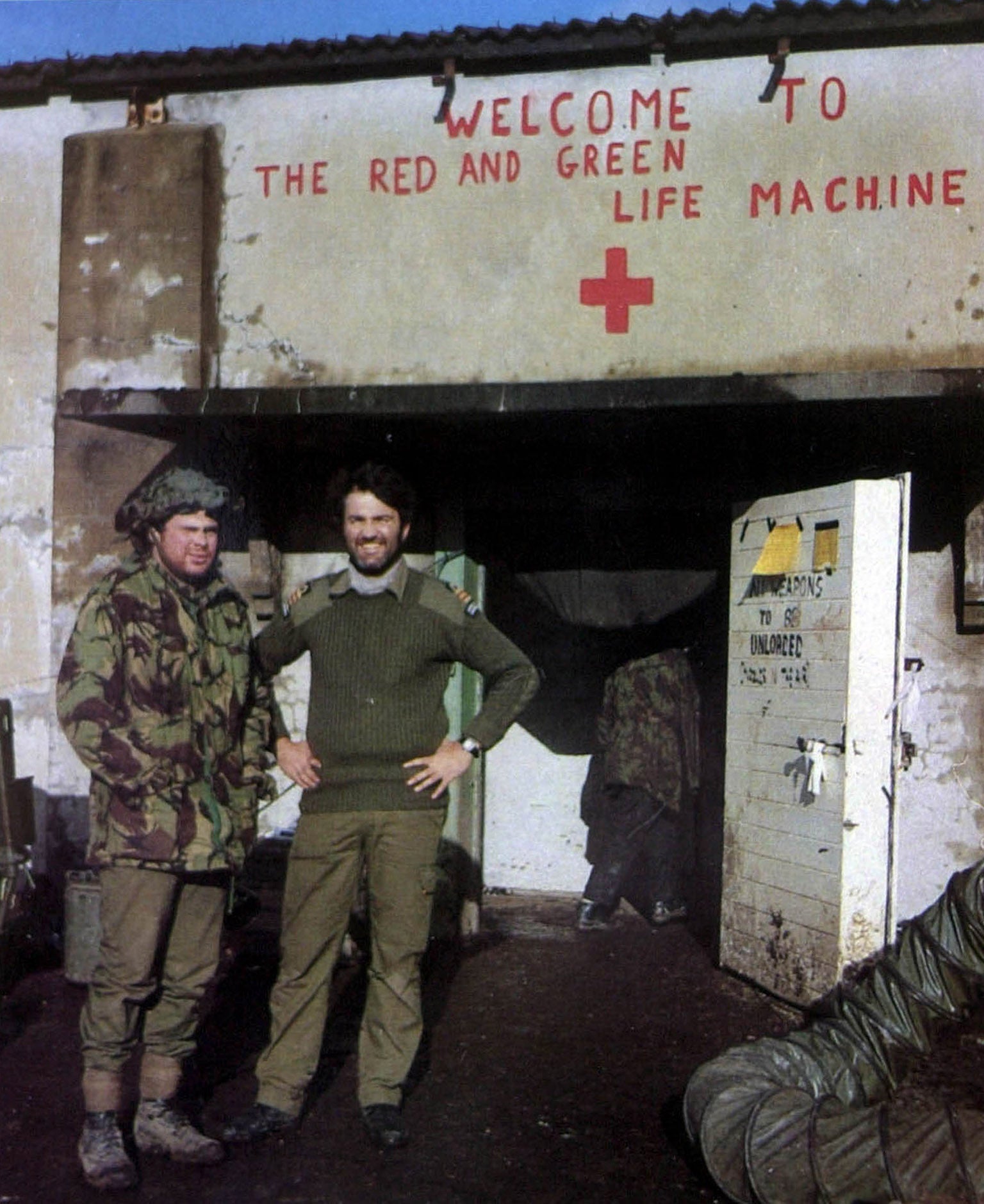 &#13;
Rick Jolly, right, at Ajax Bay on East Falkland in 1982 &#13;