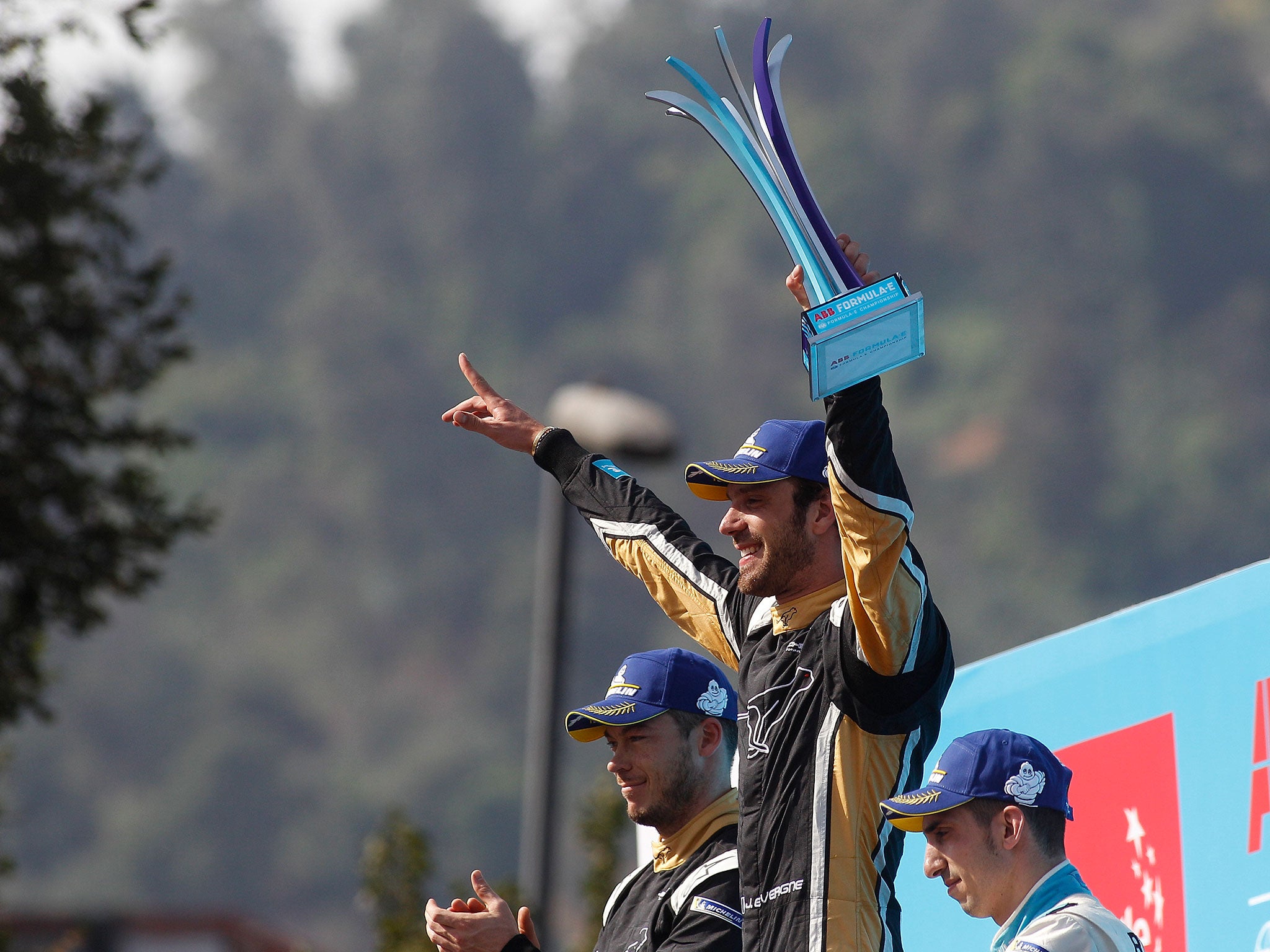 Jean-Eric Vergne on the podium after victory in Santiago earlier this season