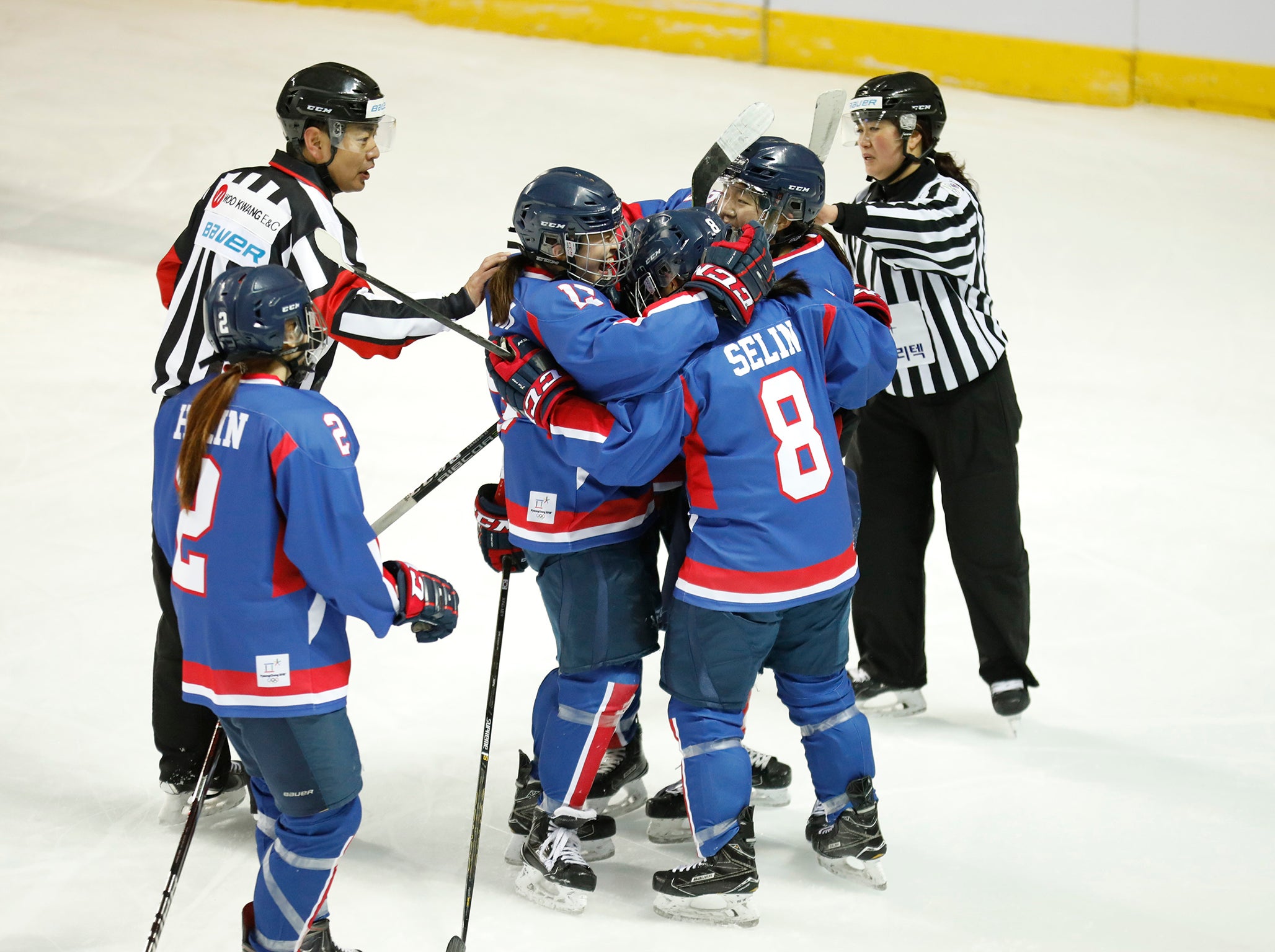 Park Jong-ah is mobbed by her team-mates