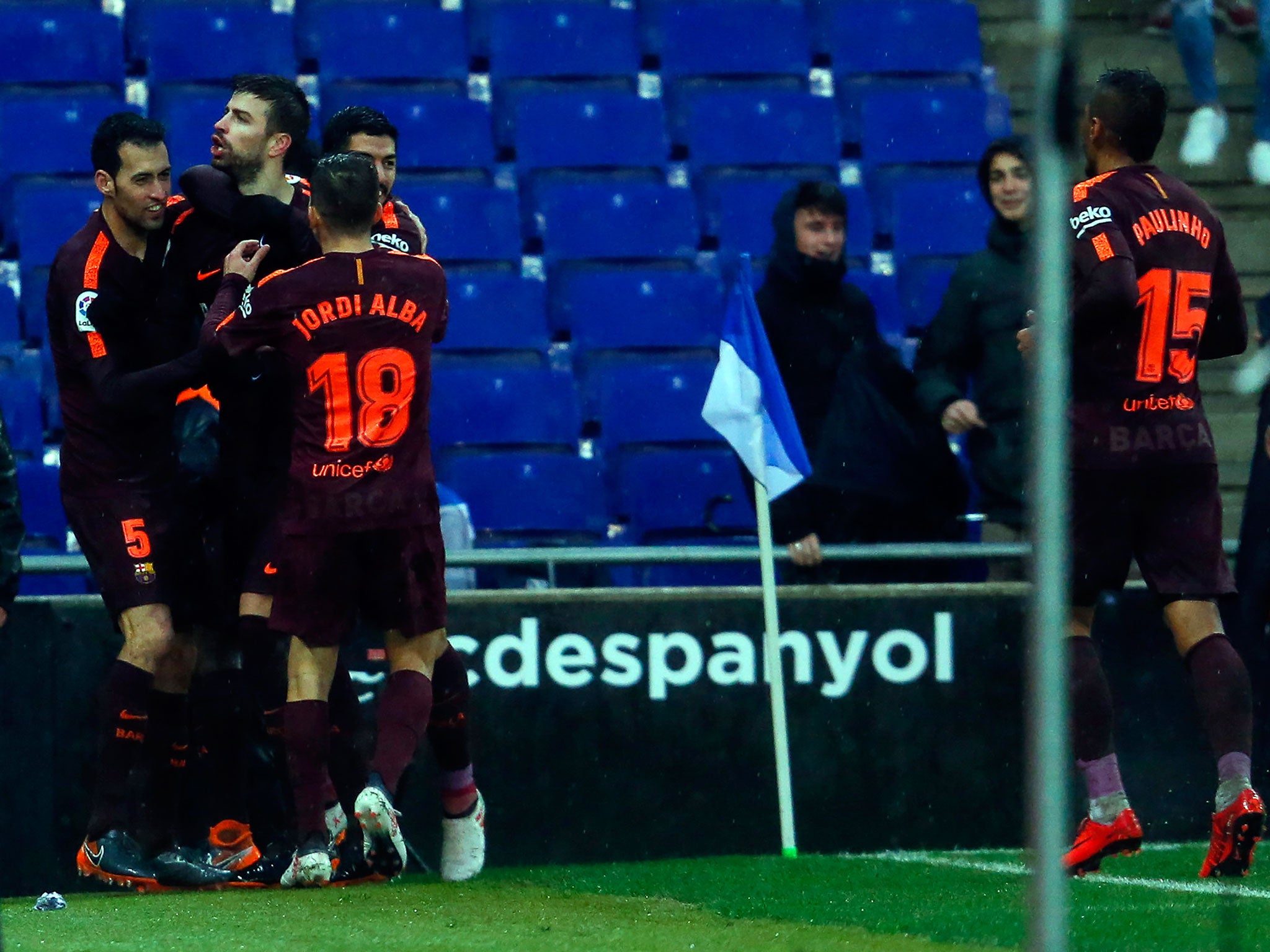 Pique scored a late header to rescue a point in the Catalan derby