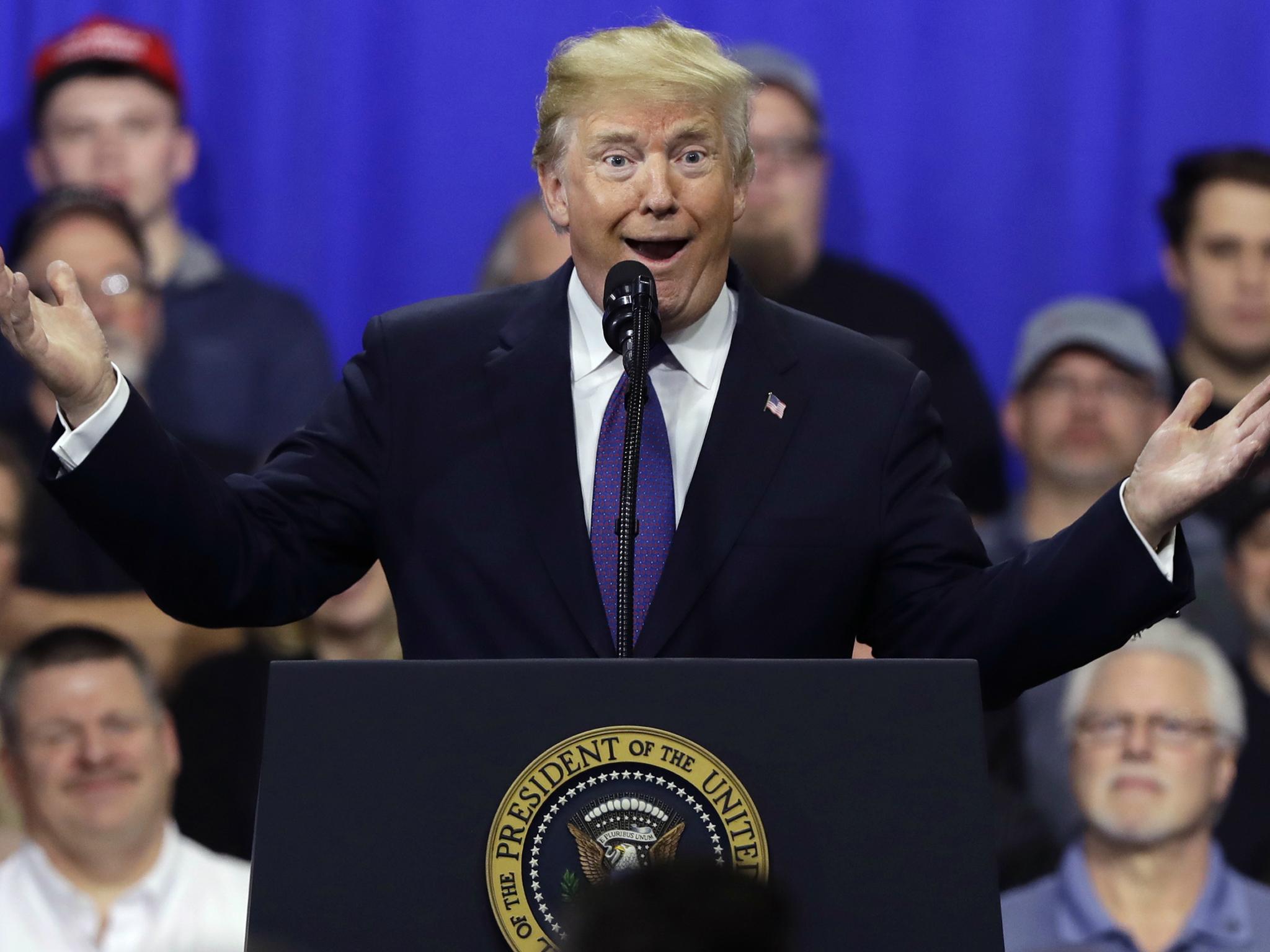 US President Donald Trump speaks on tax policy during a visit to Sheffer Corporation, 5 February 2018, in Blue Ash, Ohio.