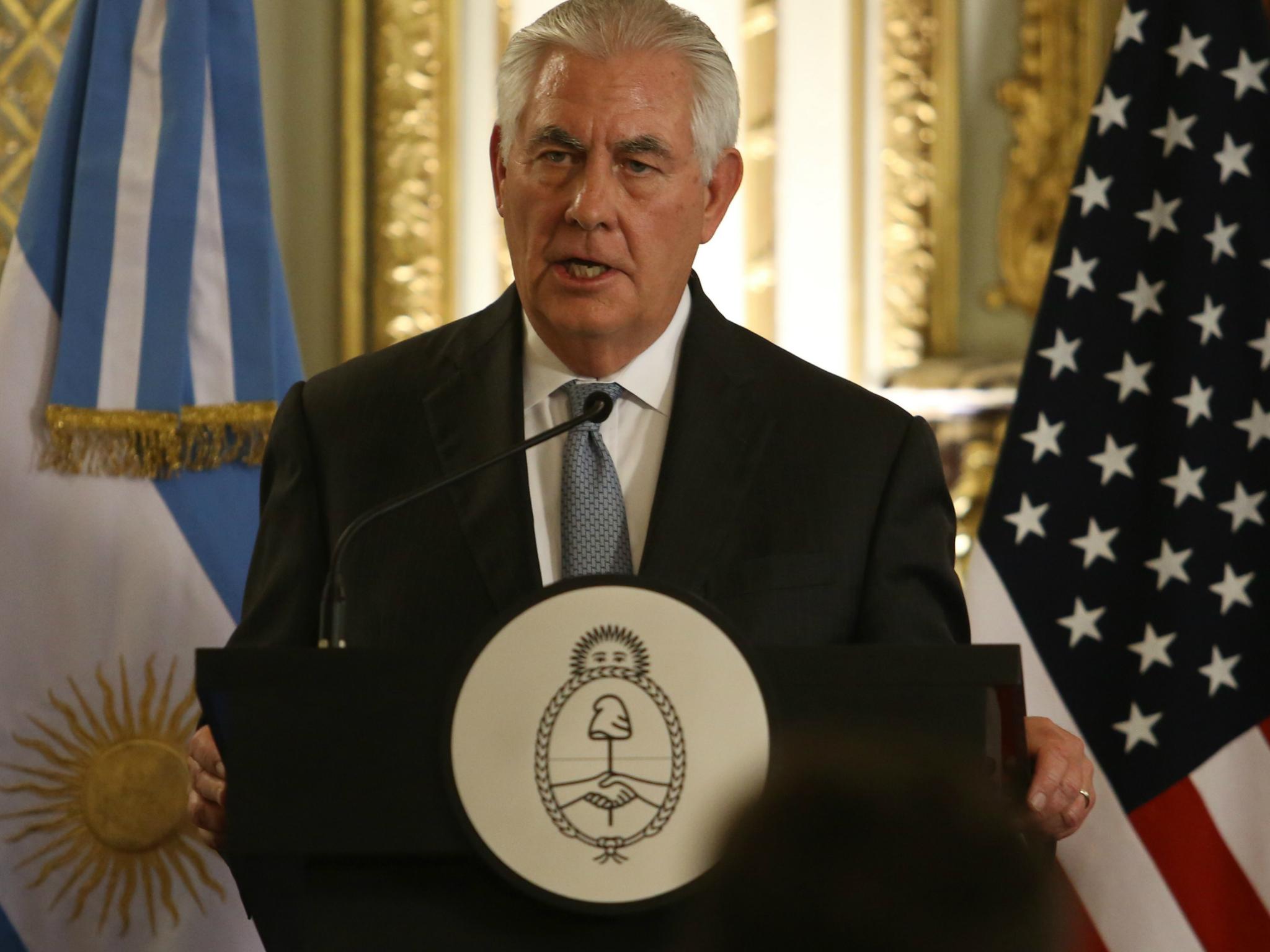 US Secretary of State Rex Tillerson speaks during a news conference in Buenos Aires, Argentina, 4 February 2018.