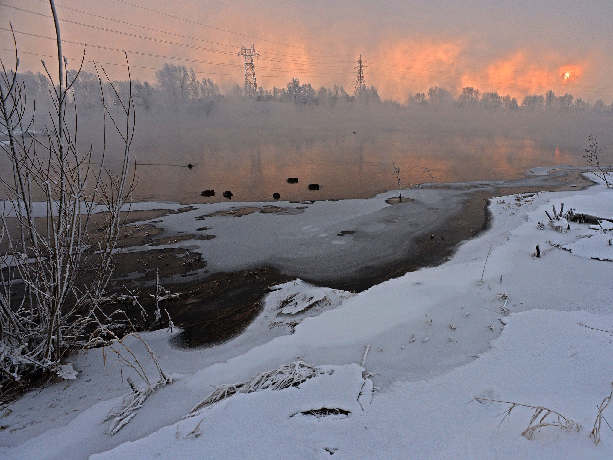 Freezing conditions on the Yenisei River in the Siberian city of Krasnoyarsk