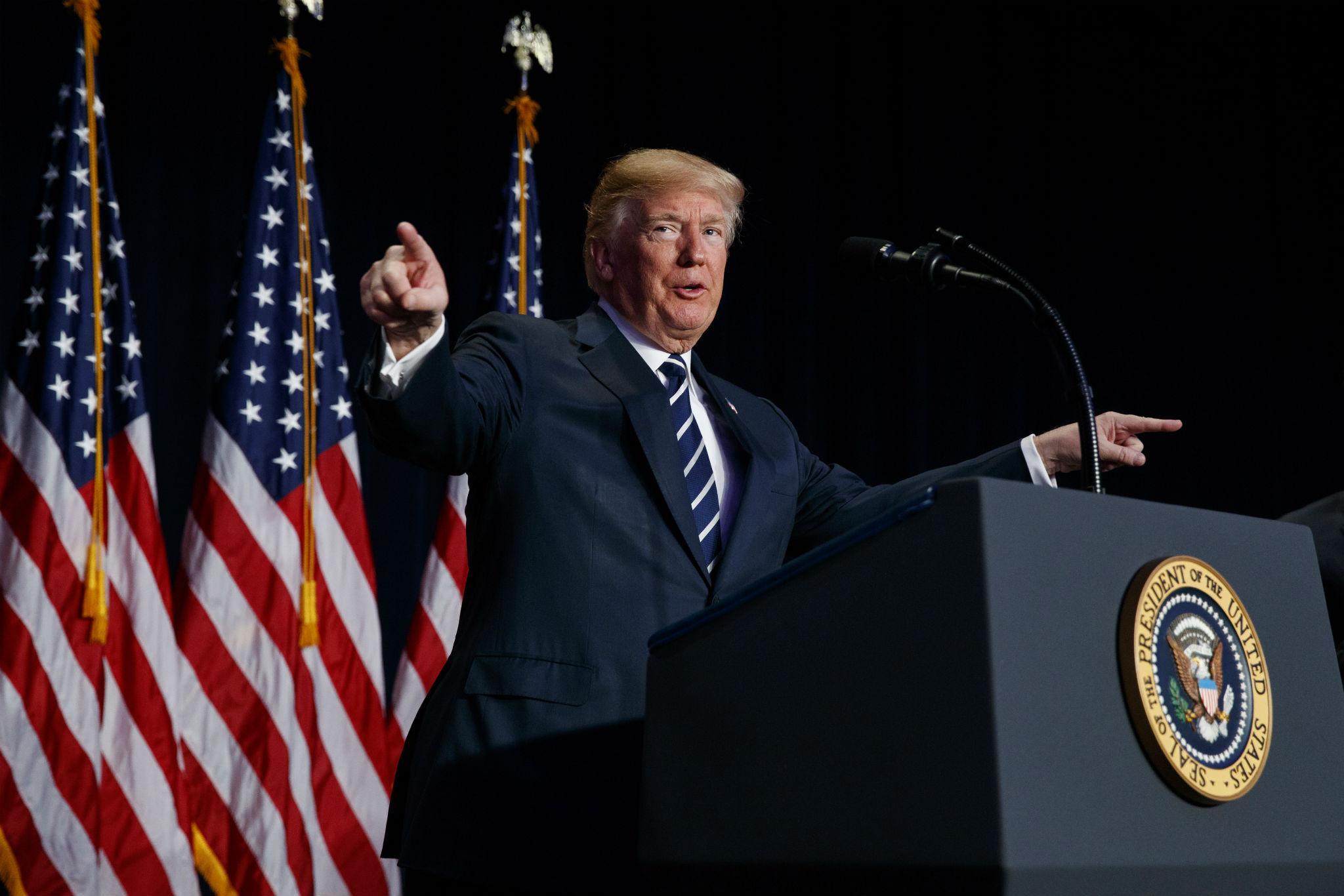 President Donald Trump speaks during the National Prayer Breakfast