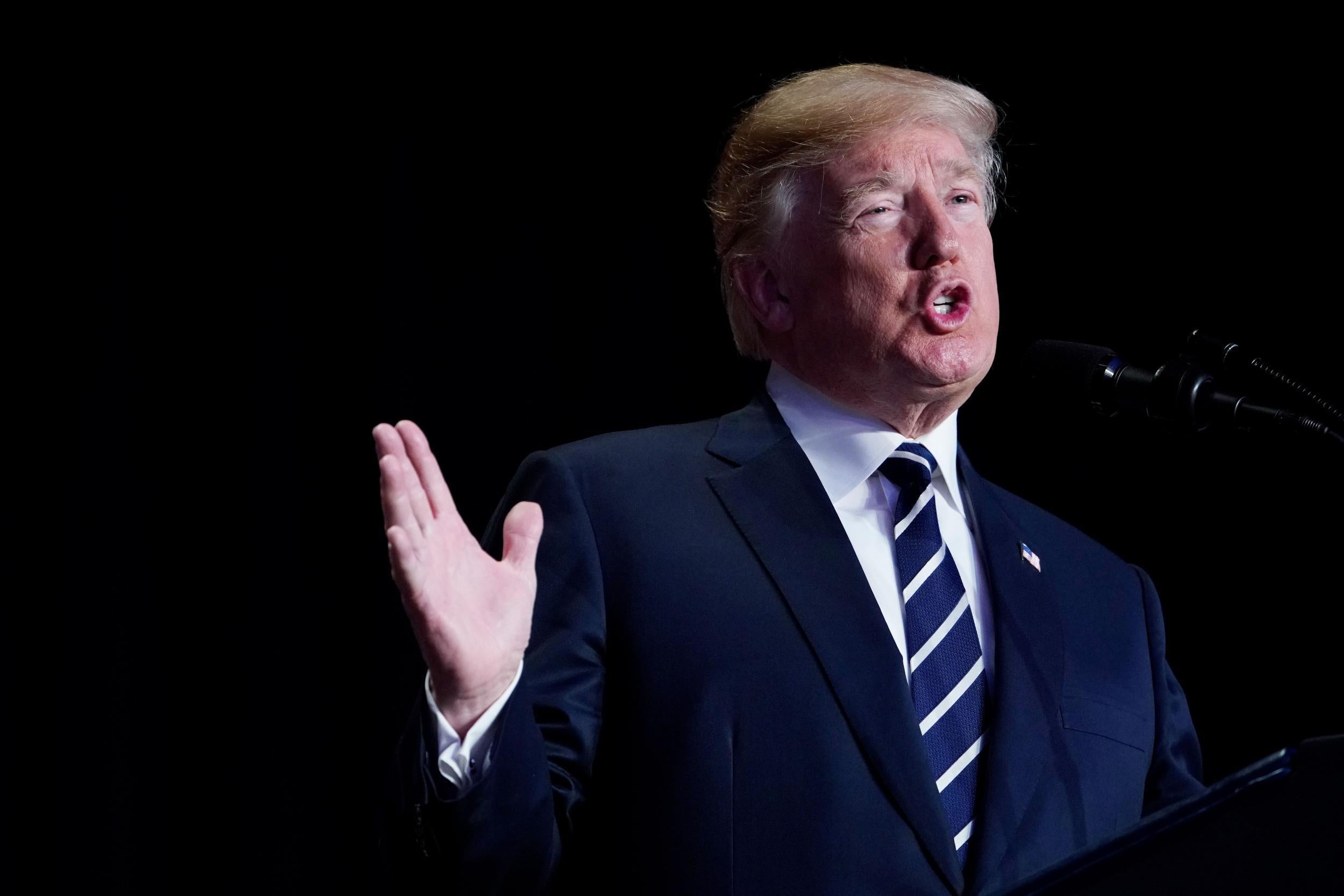 President Donald Trump speaks during the National Prayer Breakfast at a hotel in Washington, DC