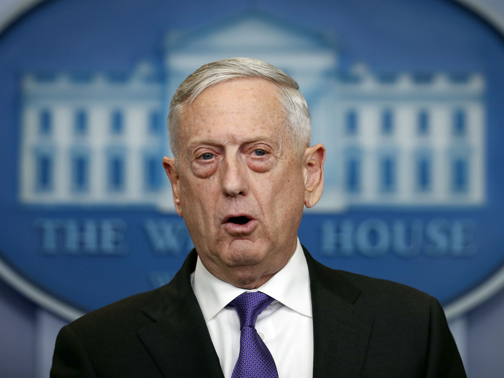 Defense Secretary Jim Mattis speaks during the daily press briefing at the White House