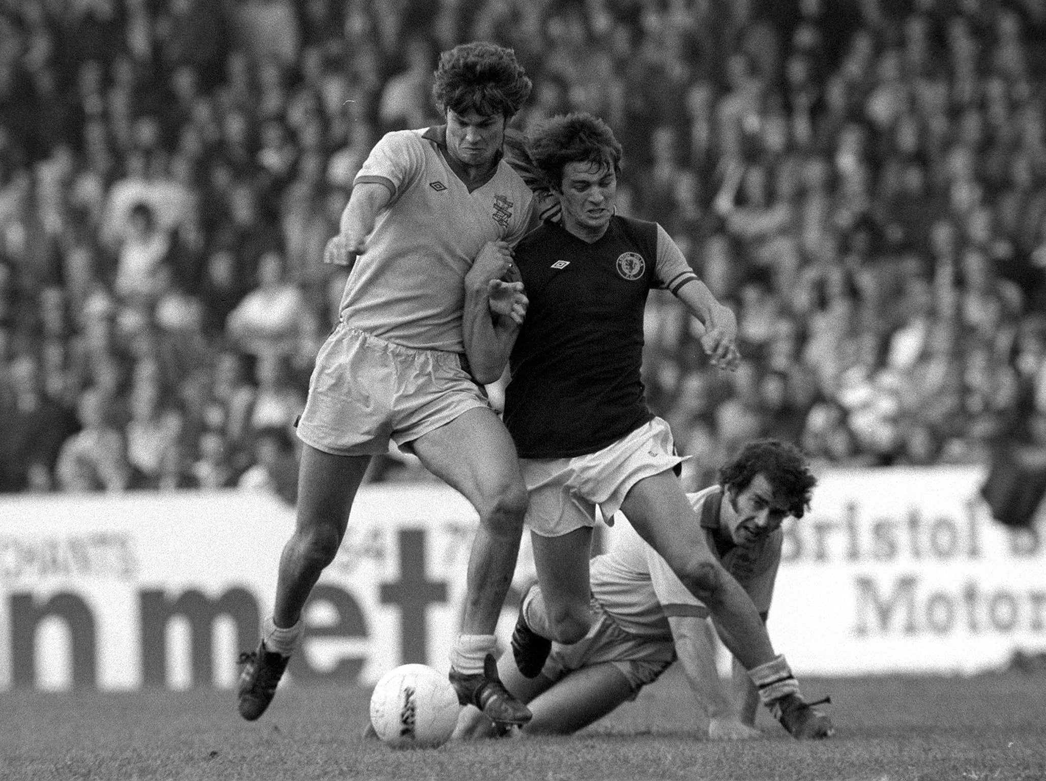 Brian Little is pushed off the ball by Birmingham’s Joe Gallagher