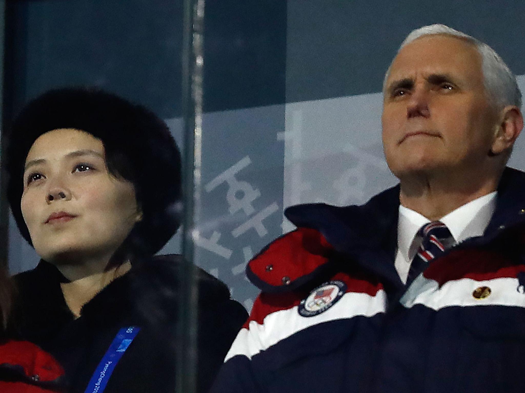 Mike Pence, the US Vice President and Kim Jong-un's sister, Kim Yo-jong, at the opening ceremony of the Pyeongchang 2018 Winter Olympic Games