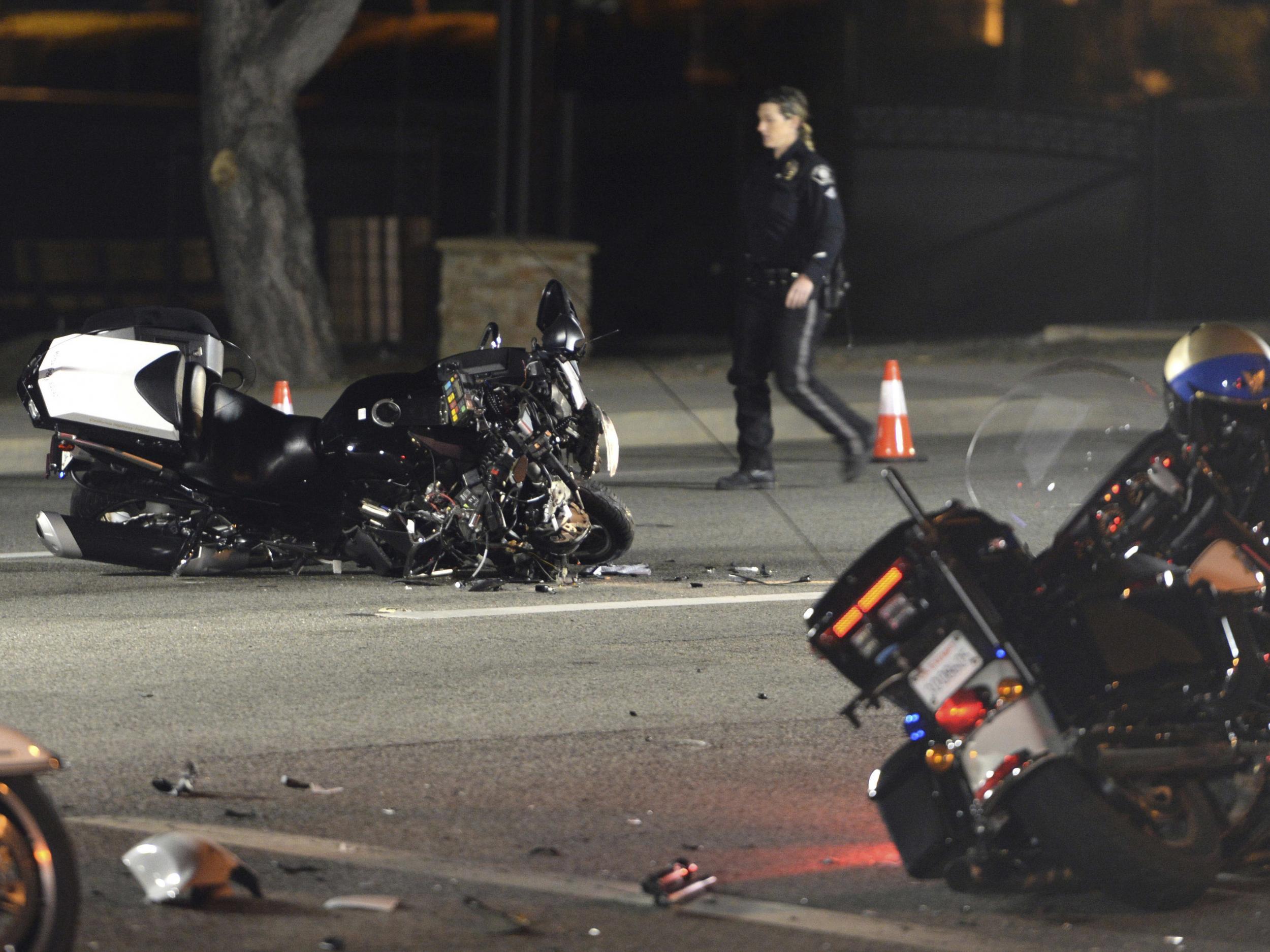 A highway patrol officer who was part of a motorcade accompanying Canadian Prime Minister Justin Trudeau was taken to hospital after the crash