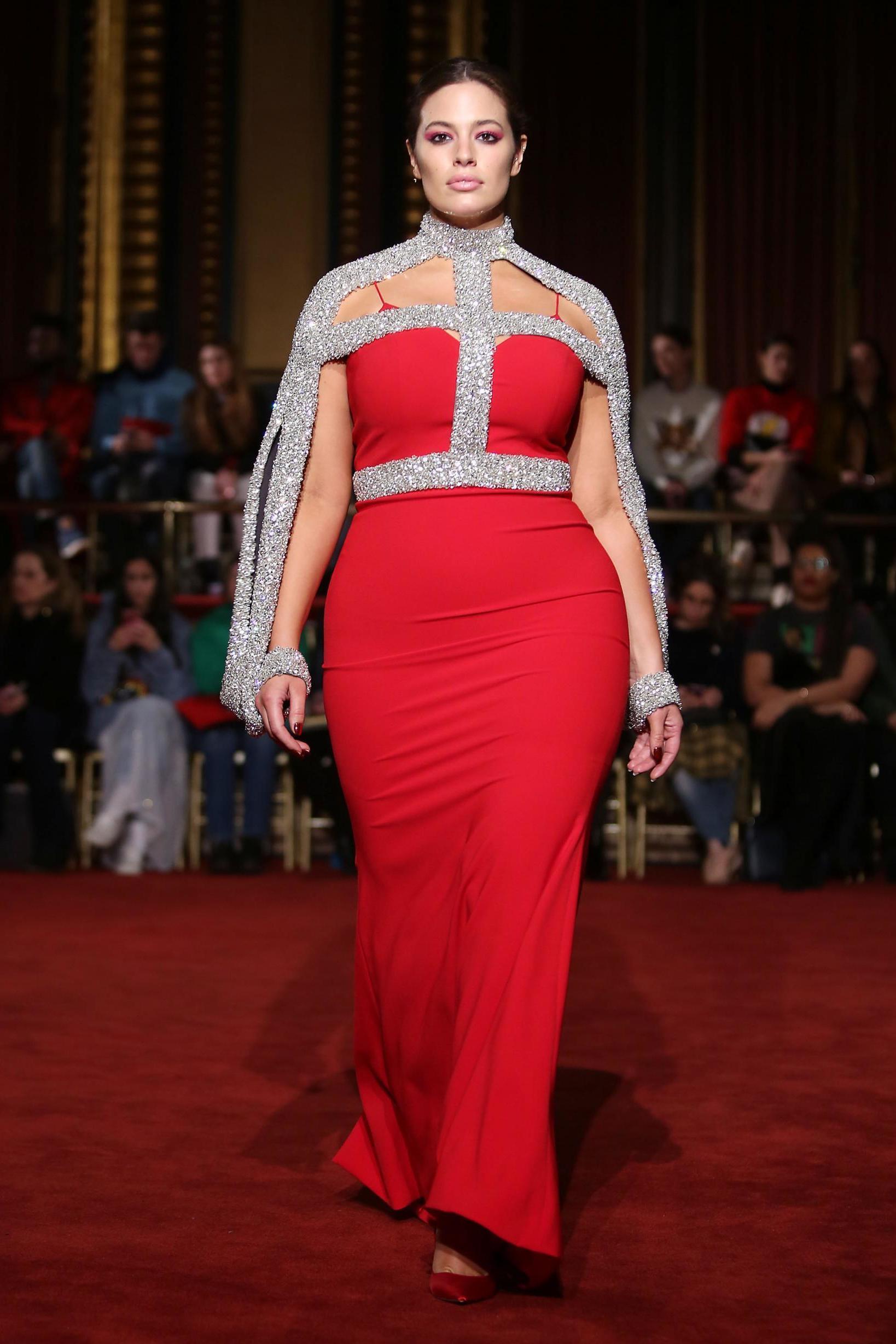 Ashley Graham walking the runway at Christian Siriano, February 2018