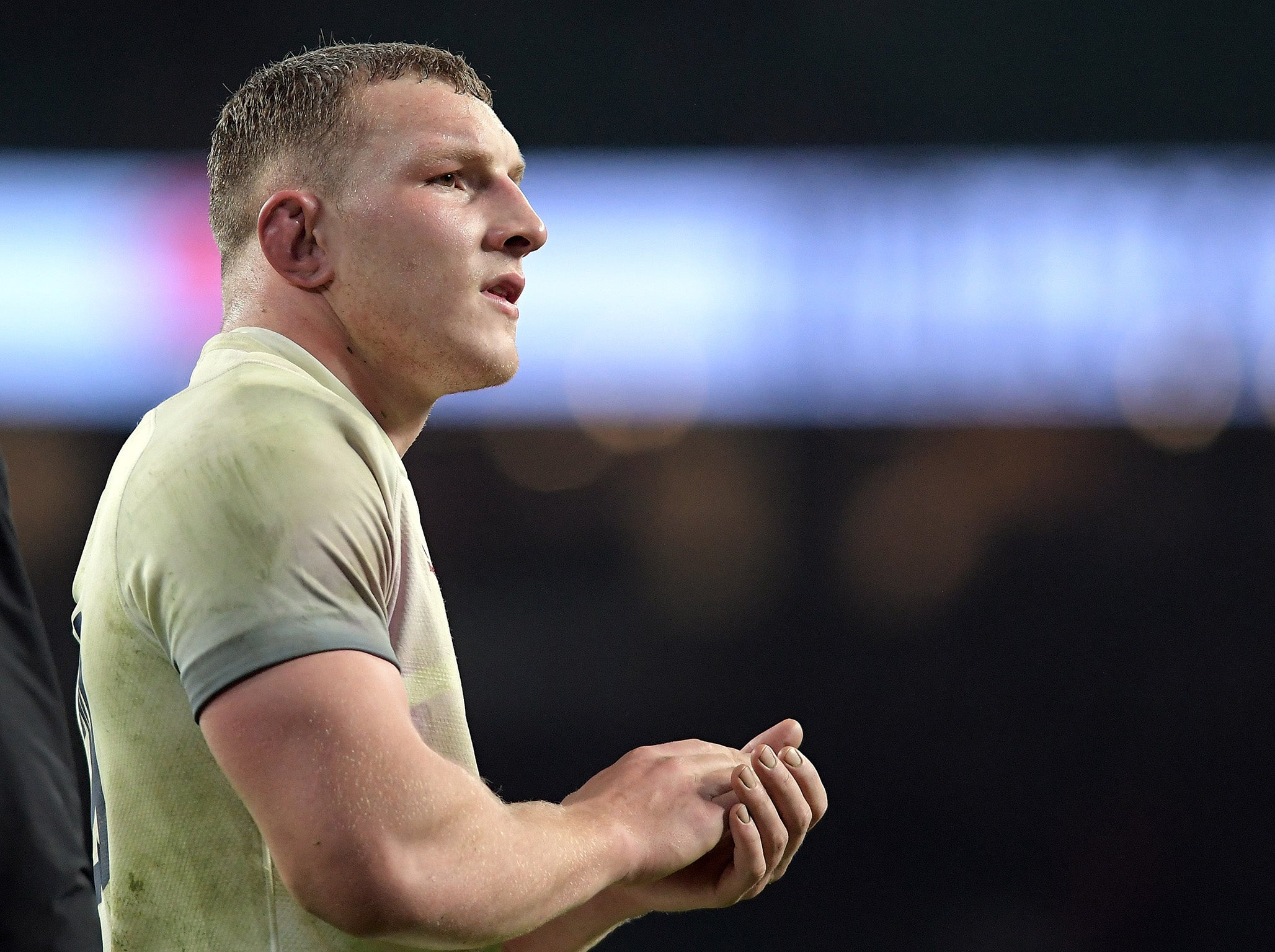 Sam Underhill applauds fans after England's Twickenham win over Wales