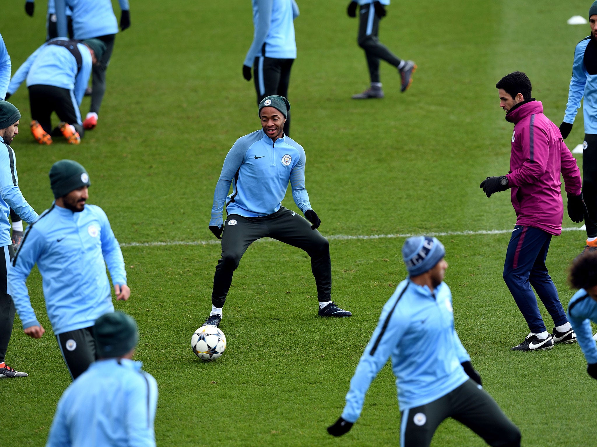 Manchester City in training ahead of their European clash against Basel