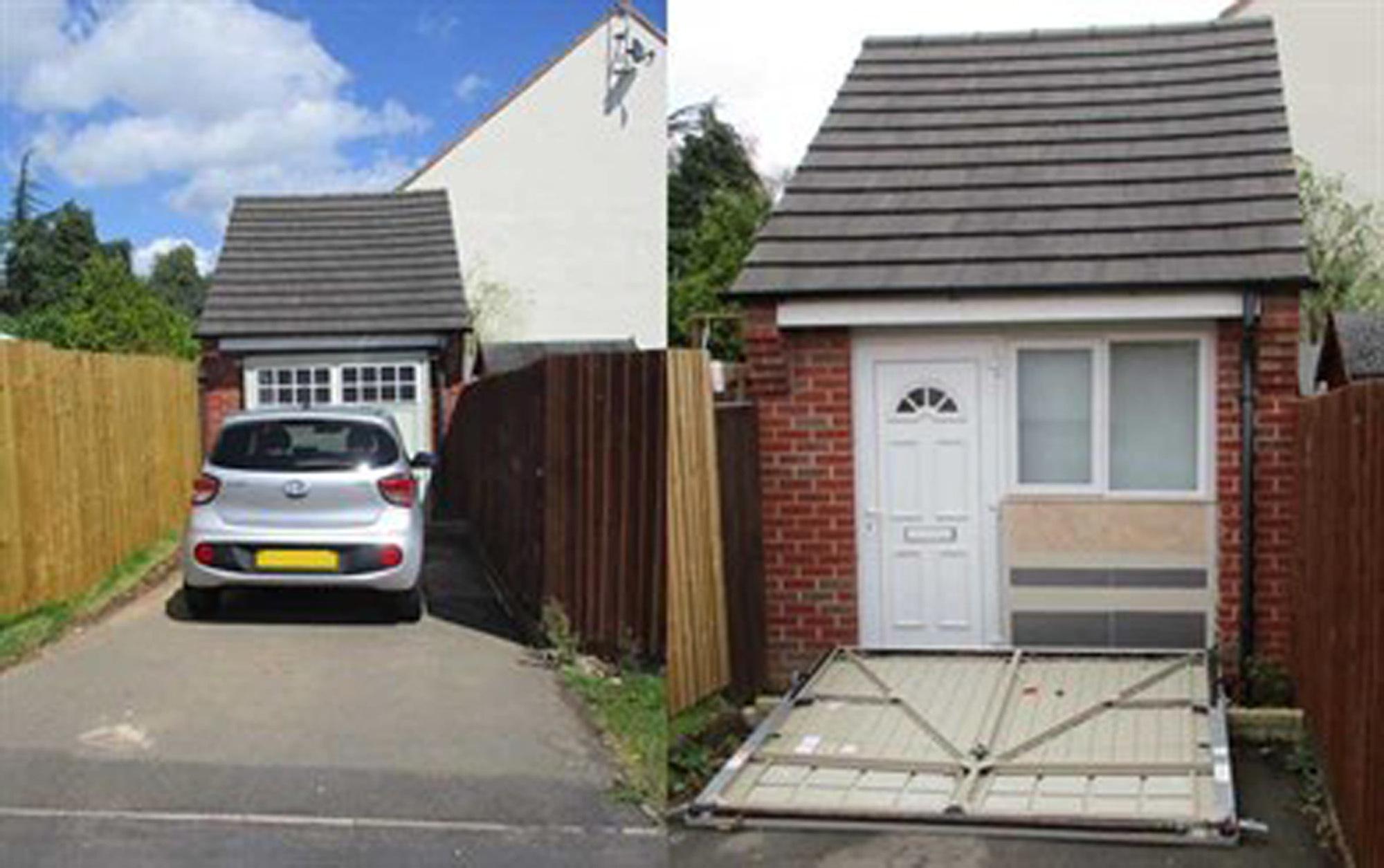 The garage in Enderby, Leicestershire, which was converted into a secret home without permission