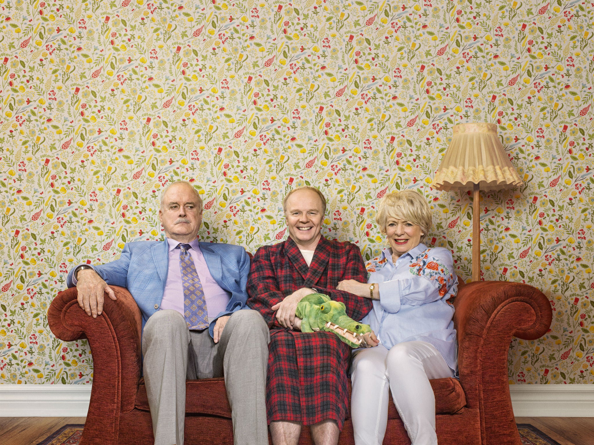 Cleese as Phil, Jason Watkins as Roger and Alison Steadman as Edith in ‘Hold the Sunset’