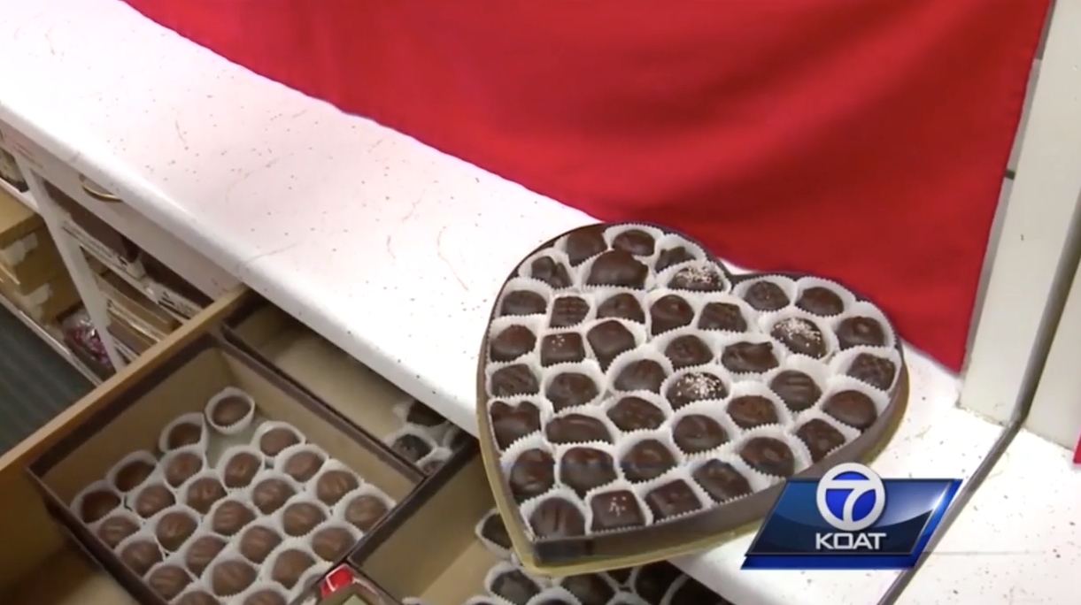 Ron Kramer refills the same box of chocolates from Buffet's Candies every year for his wife on Valentine's Day