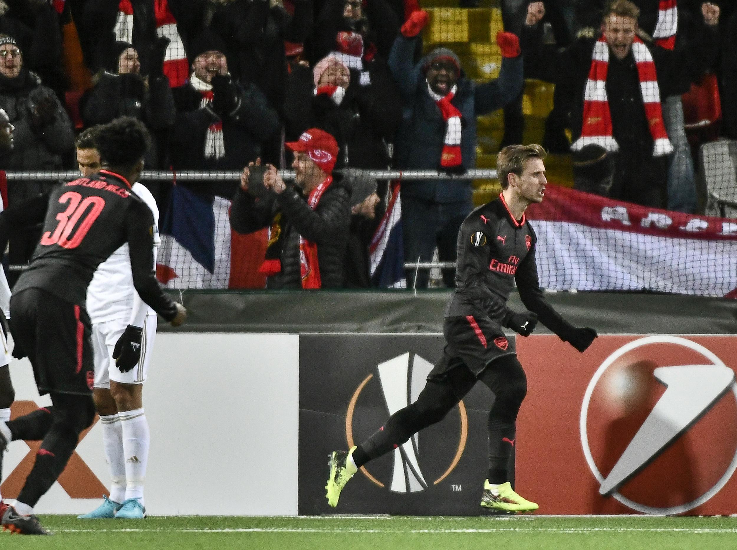 Nacho Monreal celebrates his opening goal