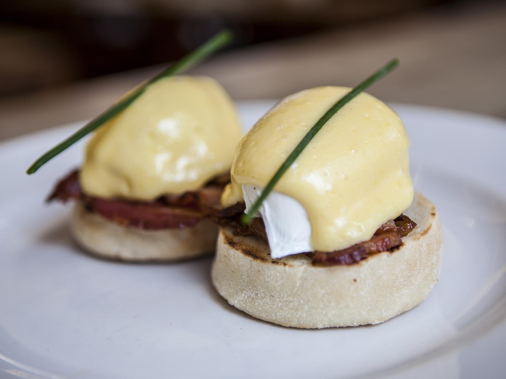 The all-day breakfast menu features three egg dishes: benedict, royale and florentine with a range of toppings