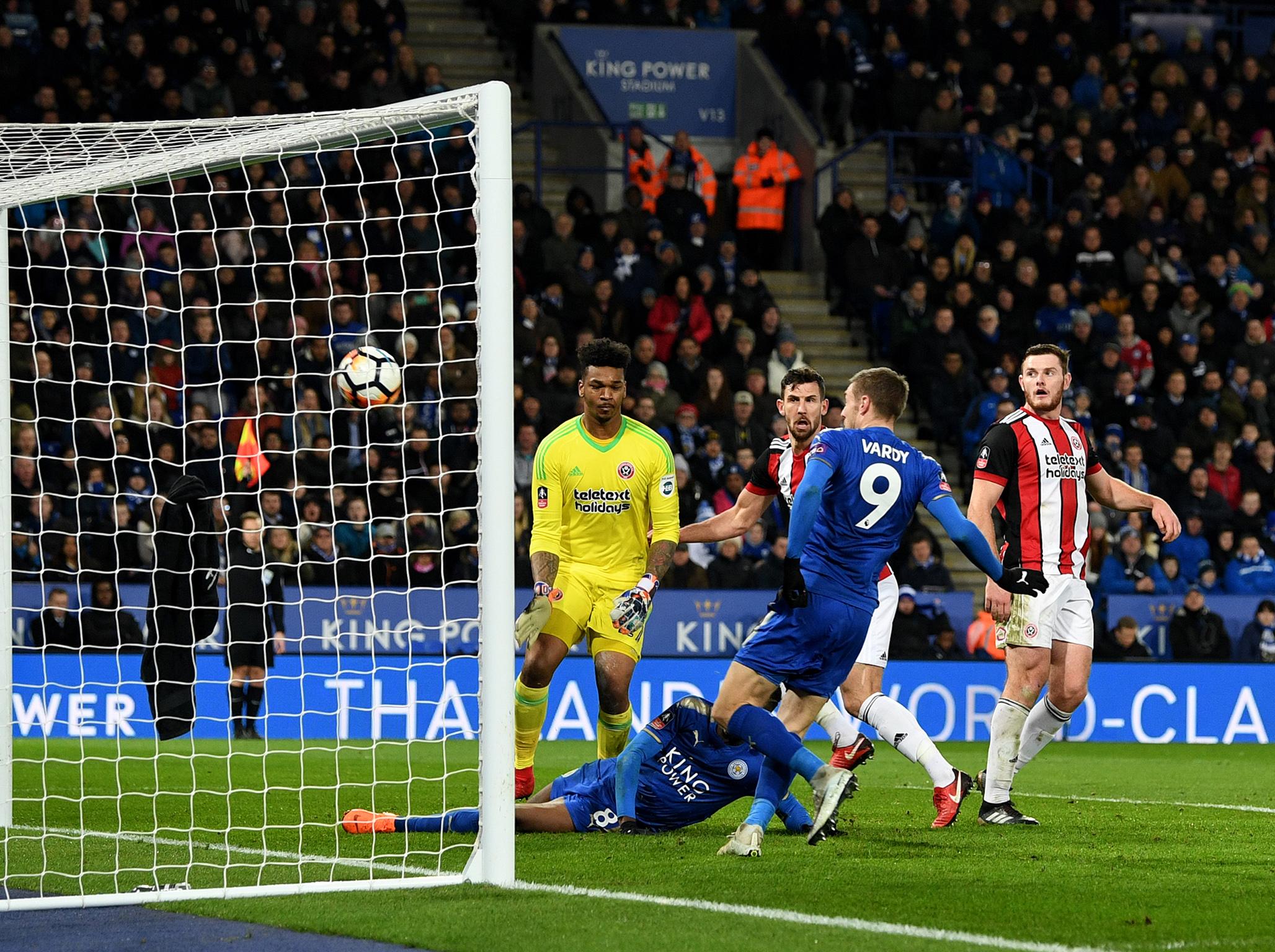 Jamie Vardy scores a goal ruled offside